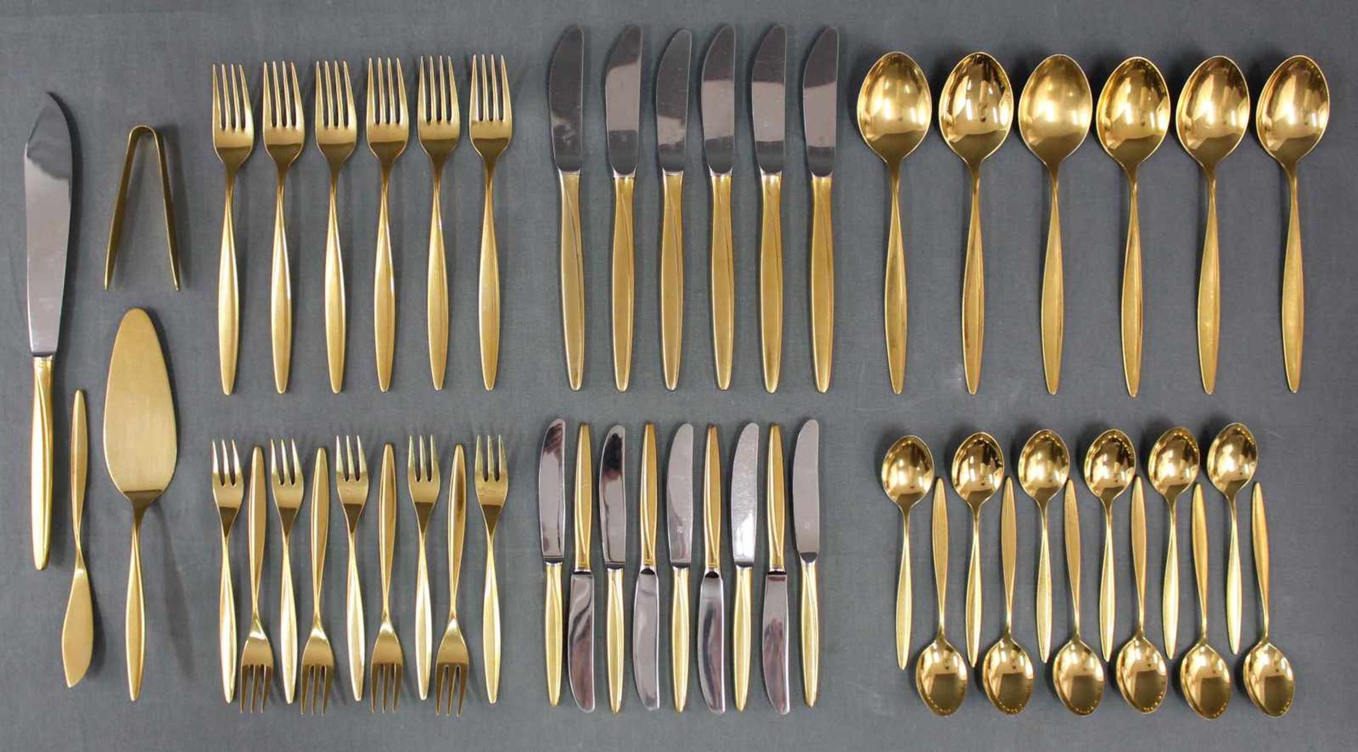 WMF Besteck Silber 800, vergoldet.1311 Gramm (gewogen ohne Messer).WMF Cutlery Silver 800, gilded.