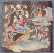 Feine Chinoiserie Tapisserie, Mortlake, England. Antik, um 1700.60 cm x 59 cm. Handgewebt. Wolle und