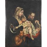 HEILIGENMALER (XVIII - XIX). Maria, Jesus, Josef und Johannes.90 cm x 70 cm. Gemälde. Öl auf