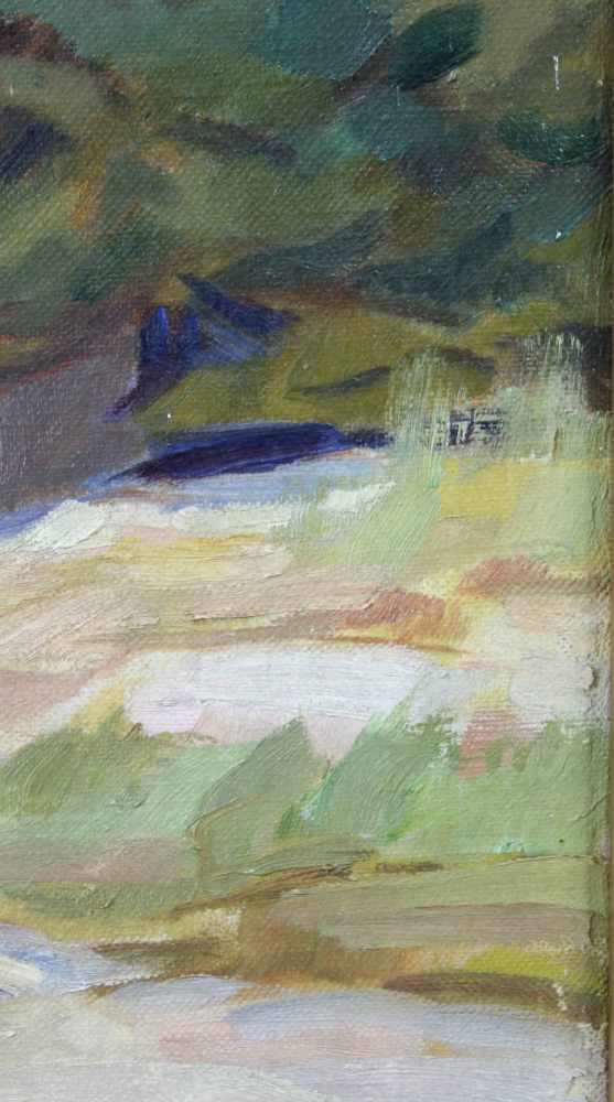 August WEDEL (1885 - 1953). Ufer vor der Stadt. (19)29.51cm x 61 cm. Gemälde. Öl auf Leinwand. - Image 4 of 8