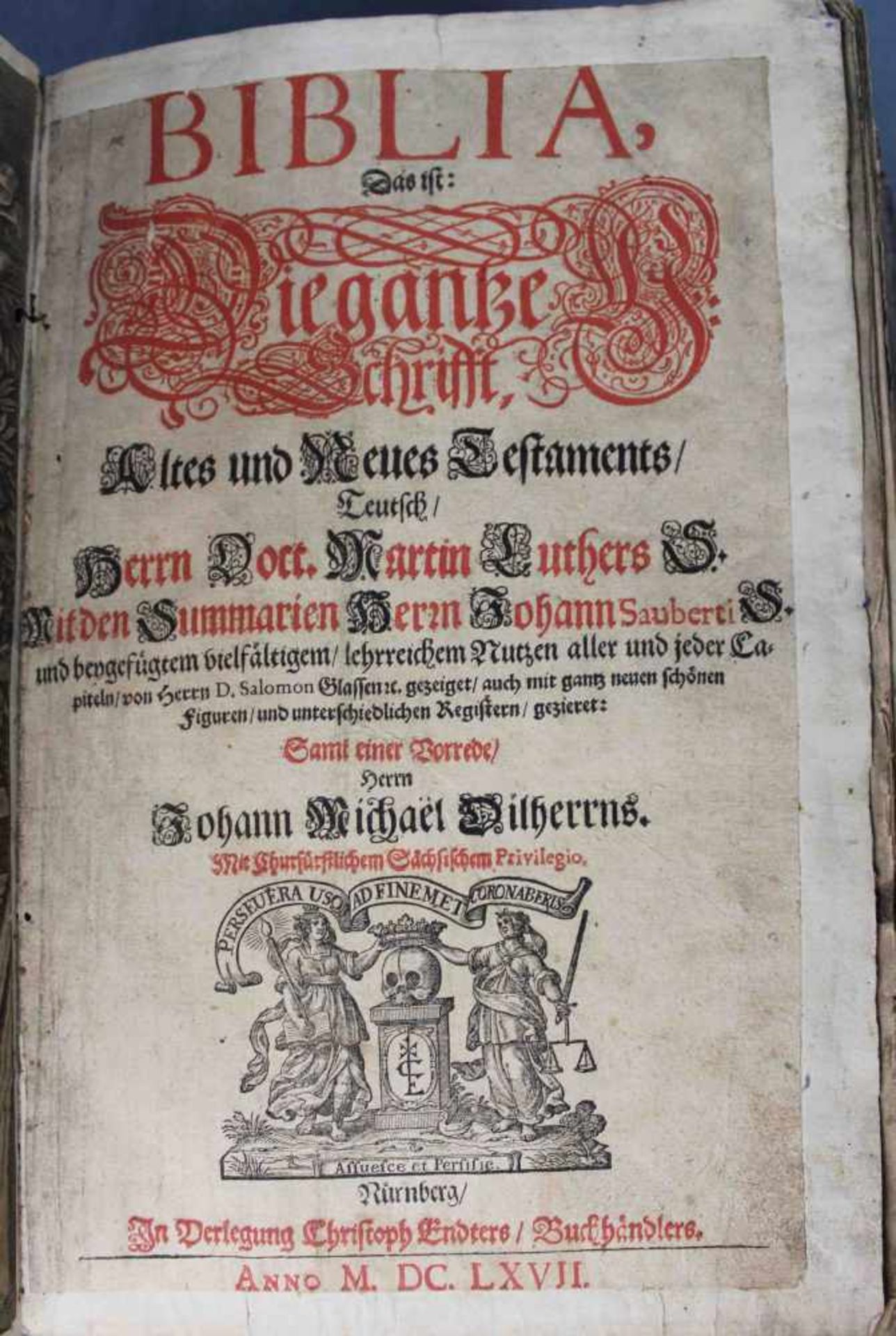 Illustrierte Bibel, Nürnberg 1667.36 cm x 25 cm. U.a. teils restauriert, teils unvollständig.