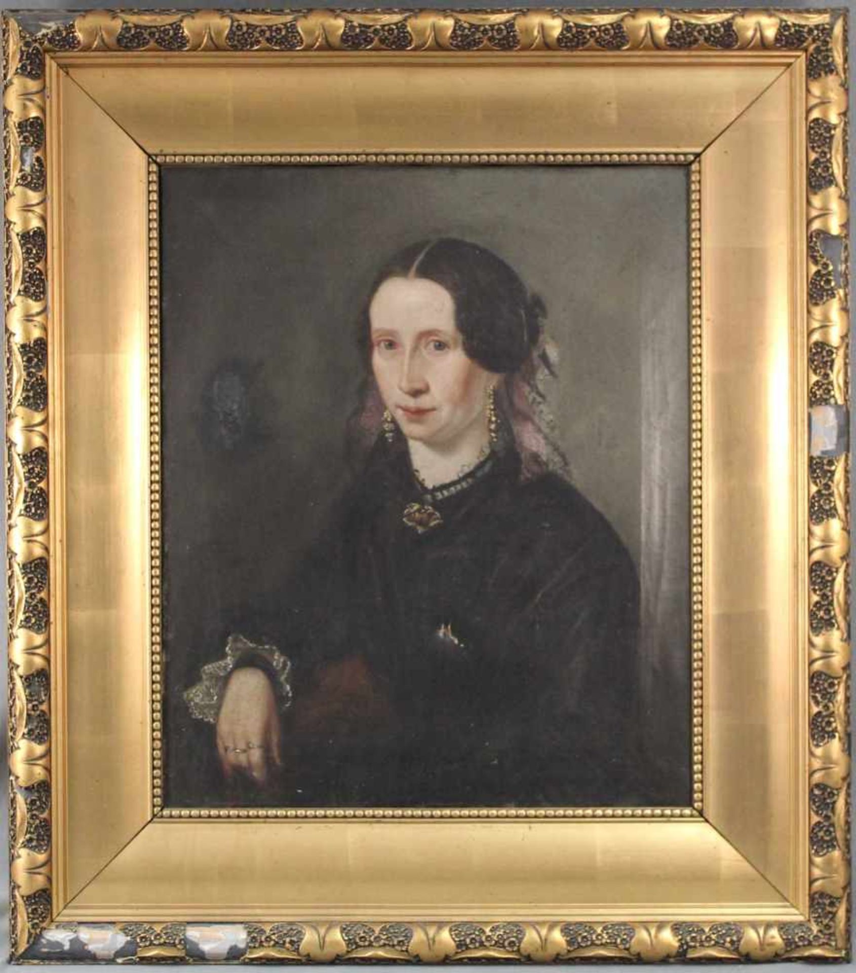 UNSIGNIERT (XIX). Portrait einer Patrizierin.67 cm x 55 cm. Gemälde. Öl auf Leinwand. Biedermeier um - Bild 6 aus 13