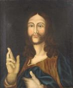 UNSIGNIERT (XVIII - XIX). Segnender Jesus.63 cm x 53 cm. Gemälde. Öl auf Leinwand. Wachs doubilert.