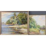 August WEDEL (1885 - 1953). Ufer vor der Stadt. (19)29.51cm x 61 cm. Gemälde. Öl auf Leinwand.