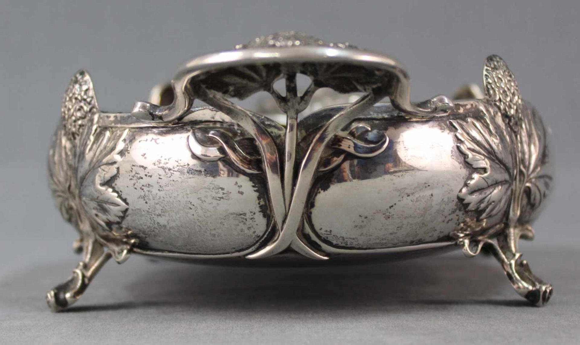 Jugendstil Henkelschale Silber 800, Wilkens. Um 1900.429 Gramm. 32 cm x 17,5 cm. Halbmond / Krone. - Bild 6 aus 10