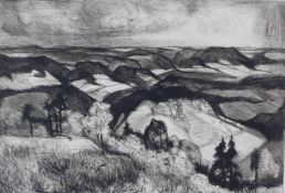 Otto PAETZ (1914 - 2006). "Blick nach dem Thüringer Wald". 1960.435 mm x 646 mm. Kaltnadelradierung.