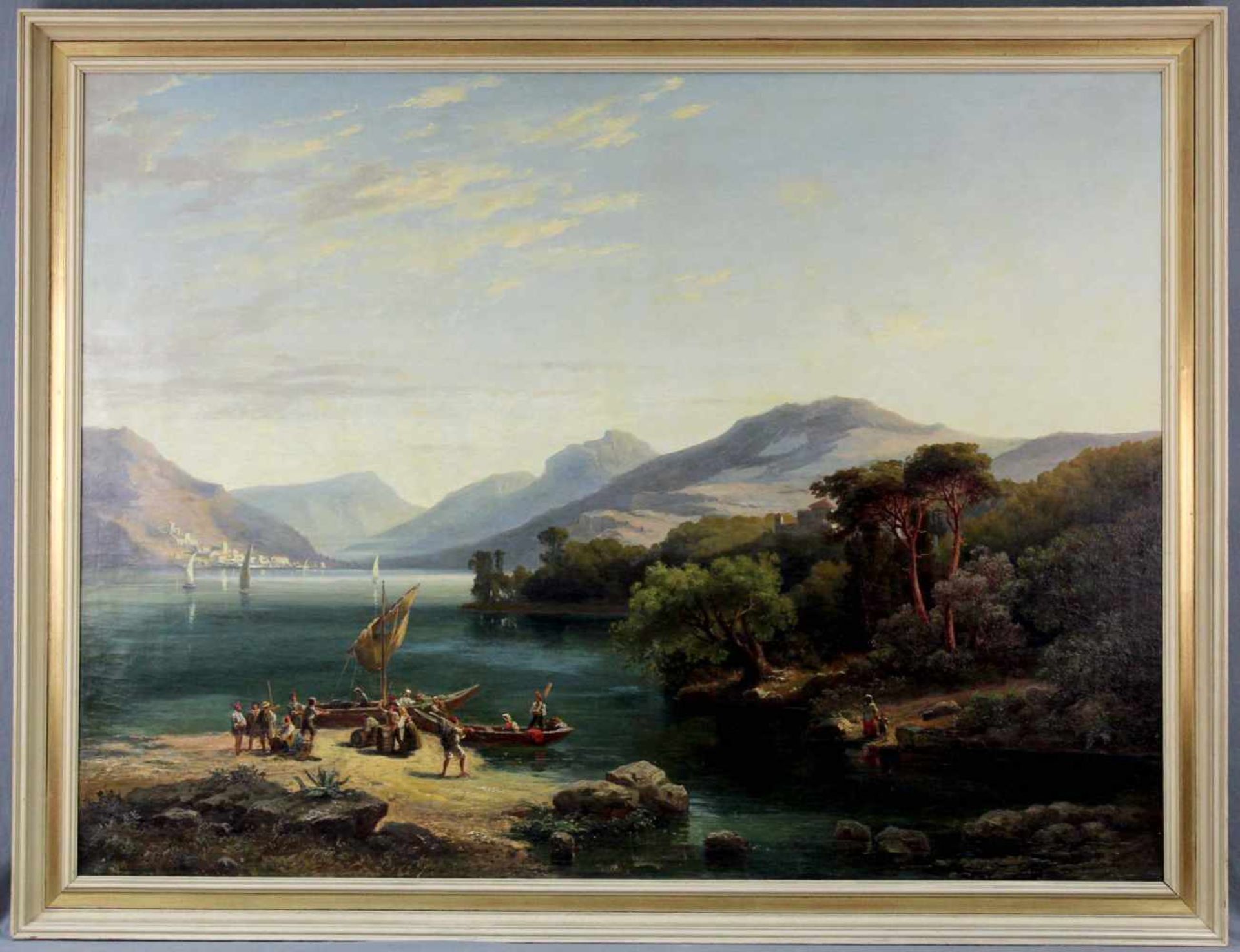 UNDEUTLICH SIGNIERT (XIX). Der Rhein datiert "1857".95 cm x 126 cm. Gemälde. Öl auf Leinwand. Rechts - Bild 3 aus 10