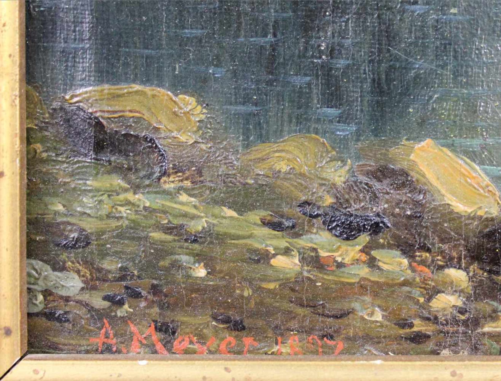 Albrecht MAYER (1875 - 1952). ''Alpensee mit Booten''.30 cm x 43 cm. Gemälde. Öl auf Leinwand. Links - Image 3 of 9