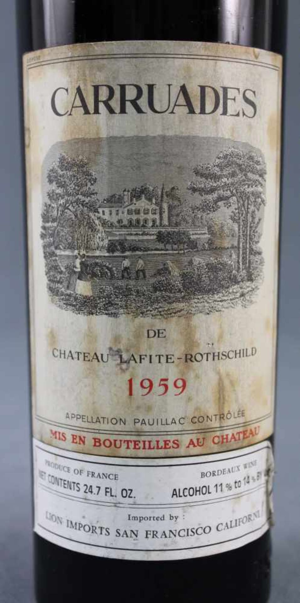 1959 Carruades de Chateau Lafite - Rothschild. Paulliac AC.Eine ganze Flasche Rotwein 75 cl. - Bild 5 aus 8