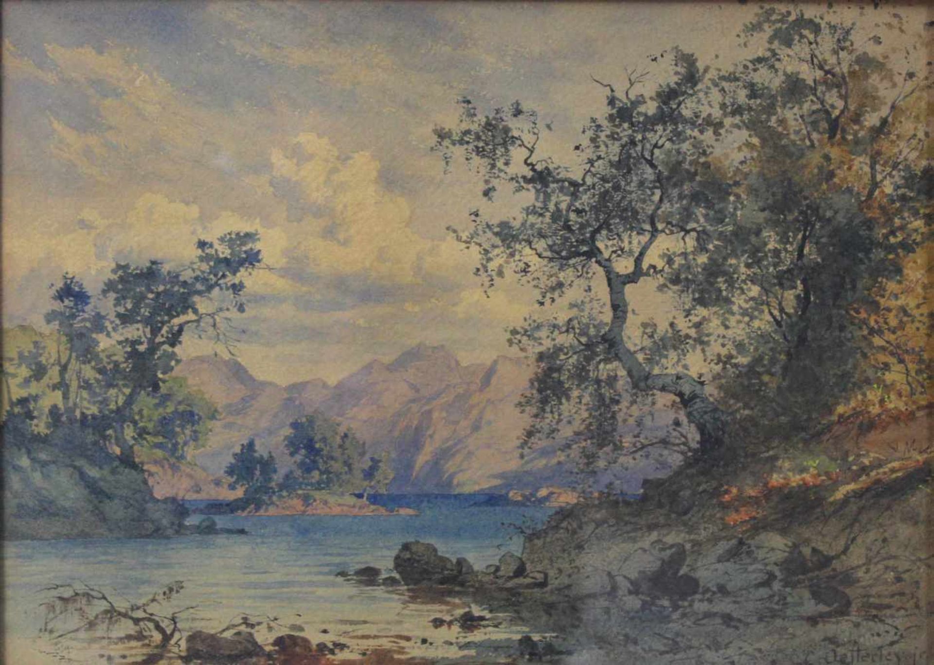 Carl August H. ÖSTERLEY (1839 - 1930). 5 Aquarelle mit Landschaften.22 cm x 35 cm im Ausschnitt. - Image 5 of 12