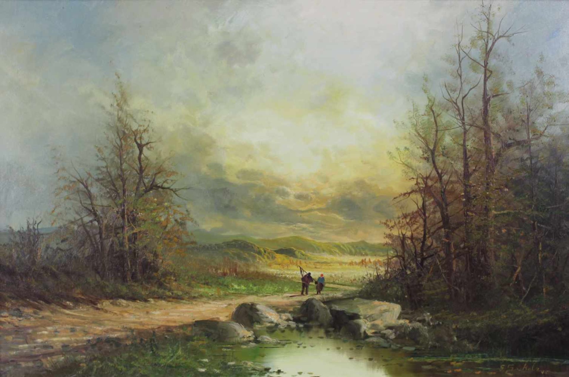 Gunter SEEKATZ (1928 -). Heimkehr vom Felde.60 cm x 90 cm. Gemälde, Öl auf Leinwand. Rechts unten