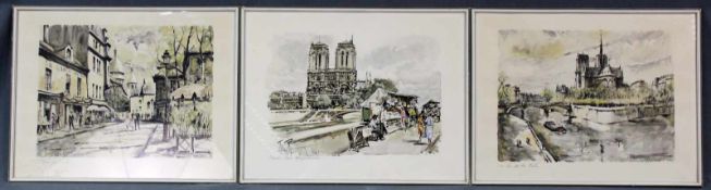 Franz HERBELOT (XX). ''Lile de la Cite"und "Place du Tertre''.Bis 31 cm x 42 cm. Graphiken. Unten