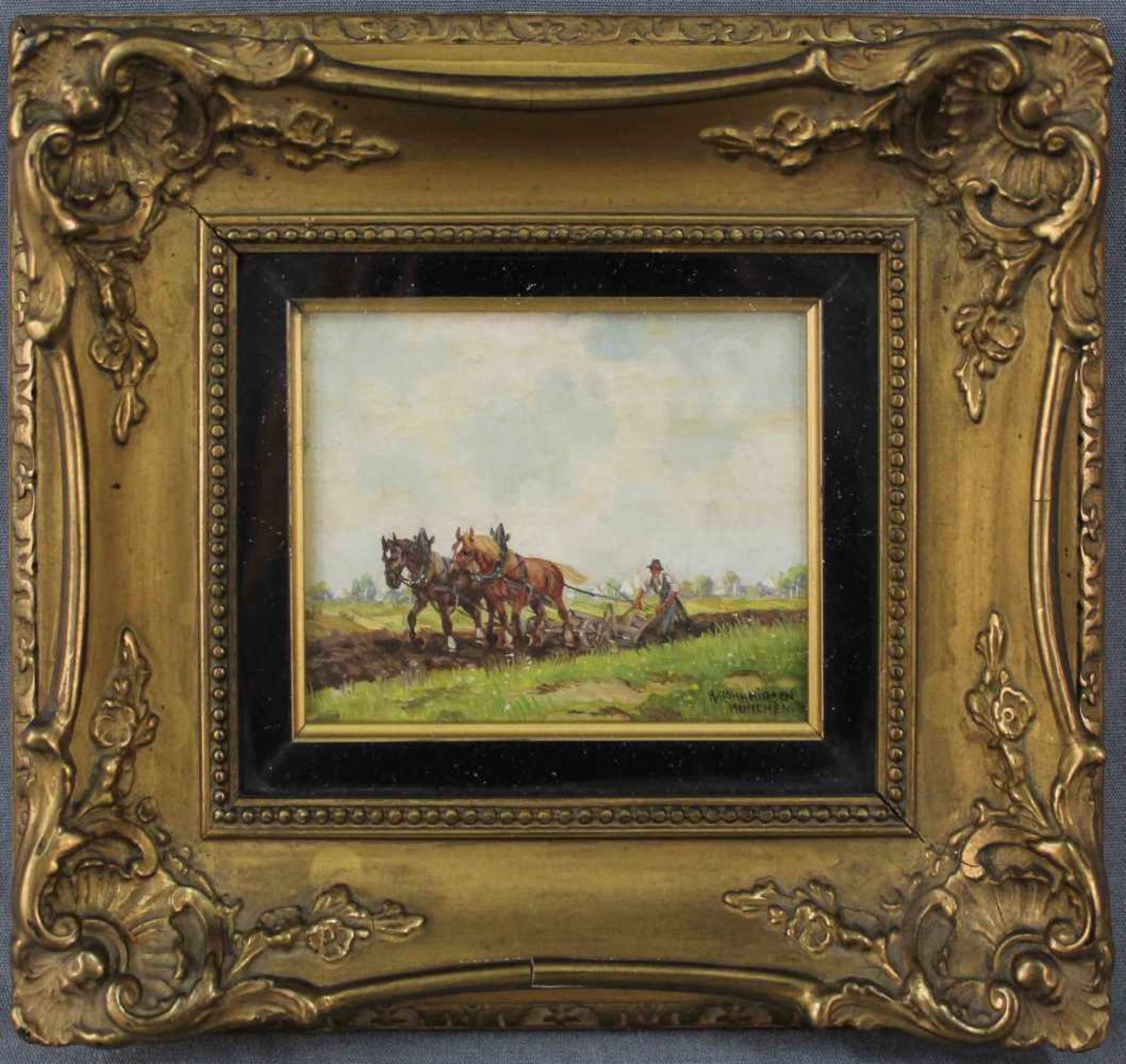 Karl ROHRHIRSCH (1875 - 1954). Pflügender Bauer.9 cm x 11 cm. Gemälde, Öl auf Holz. Unten rechts - Image 2 of 5