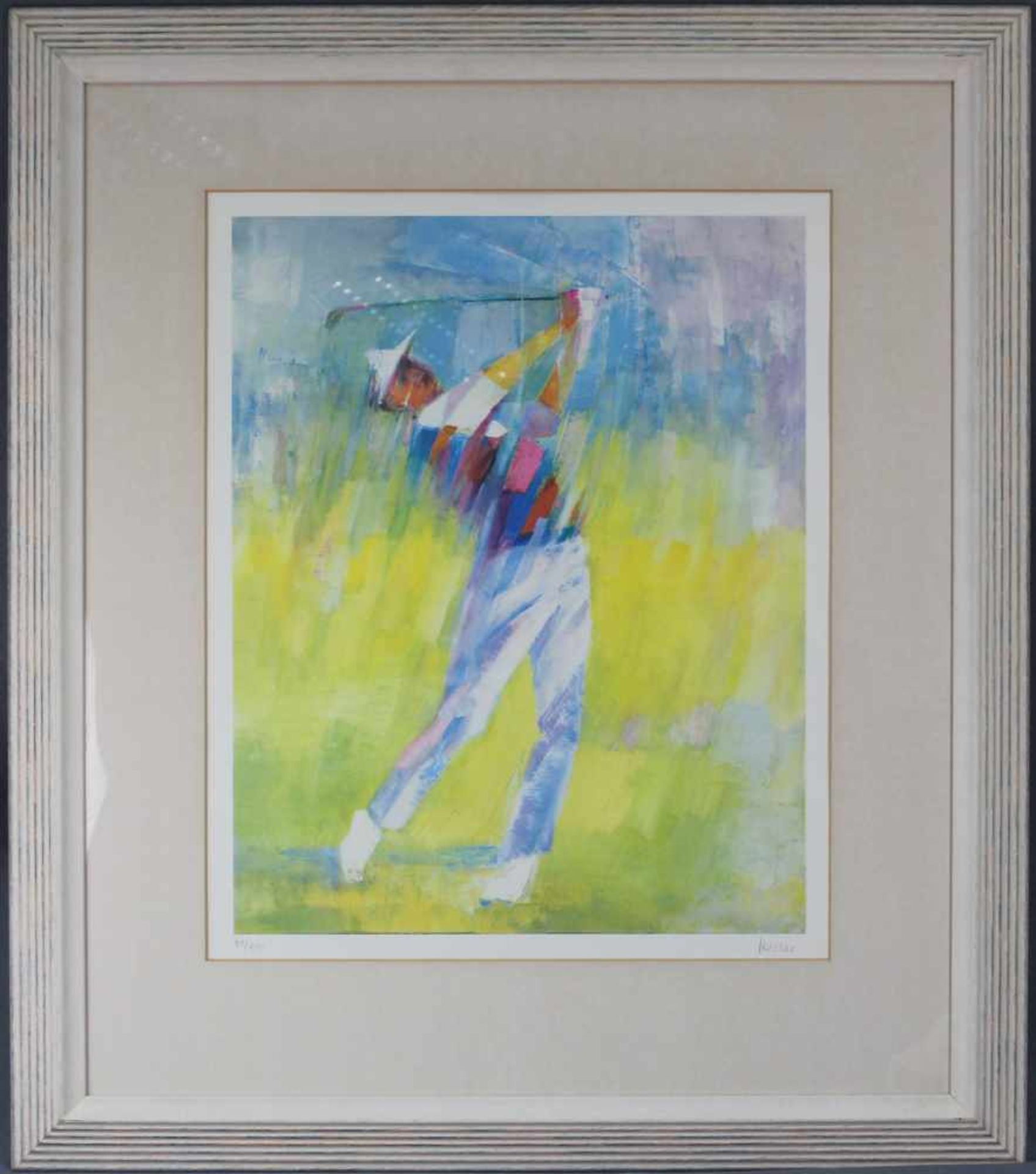 HERZER (XX). Golf. Golfspieler, Durchschwung.60 cm x 47 cm die Abbildung. Farblithographie. Rechts - Image 2 of 7