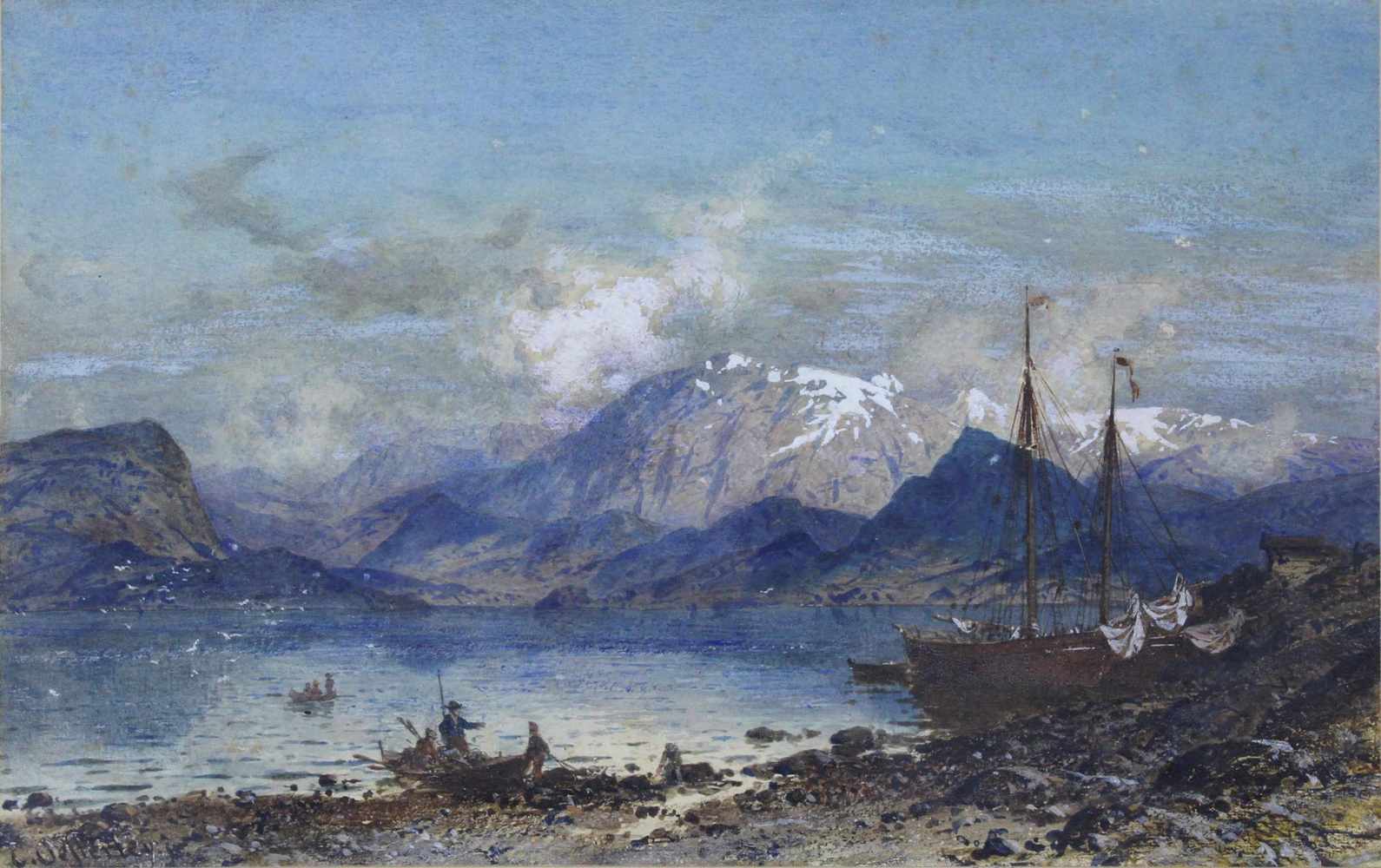 Carl August H. ÖSTERLEY (1839 - 1930). 5 Aquarelle mit Landschaften.22 cm x 35 cm im Ausschnitt. - Image 11 of 12