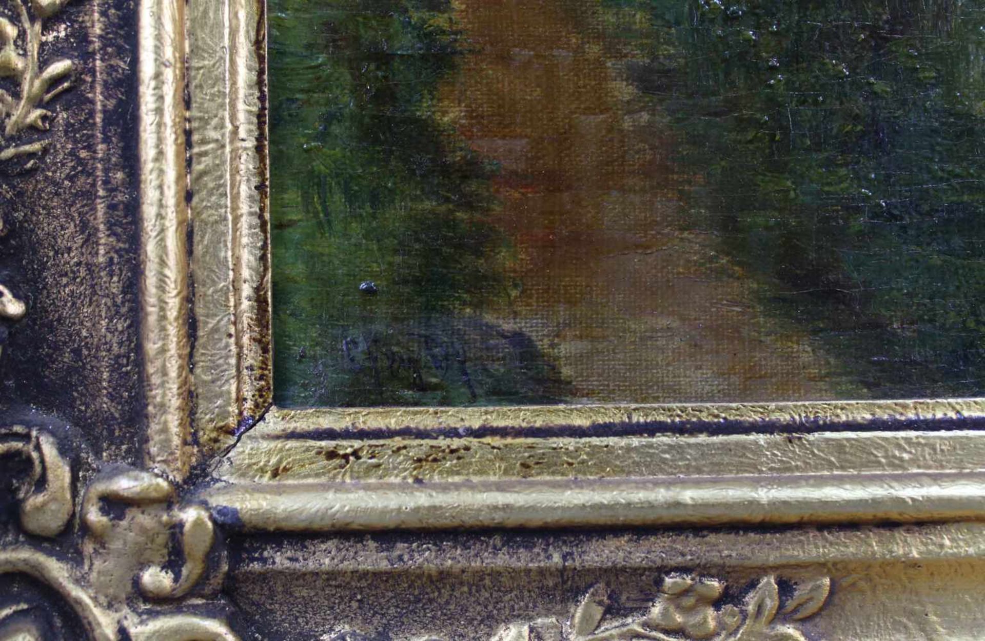 UNDEUTLICH SIGNIERT (XIX - XX). Frau im Boot.60 cm x 40 cm. Gemälde. Öl auf Leinwand. Links unten - Bild 3 aus 7