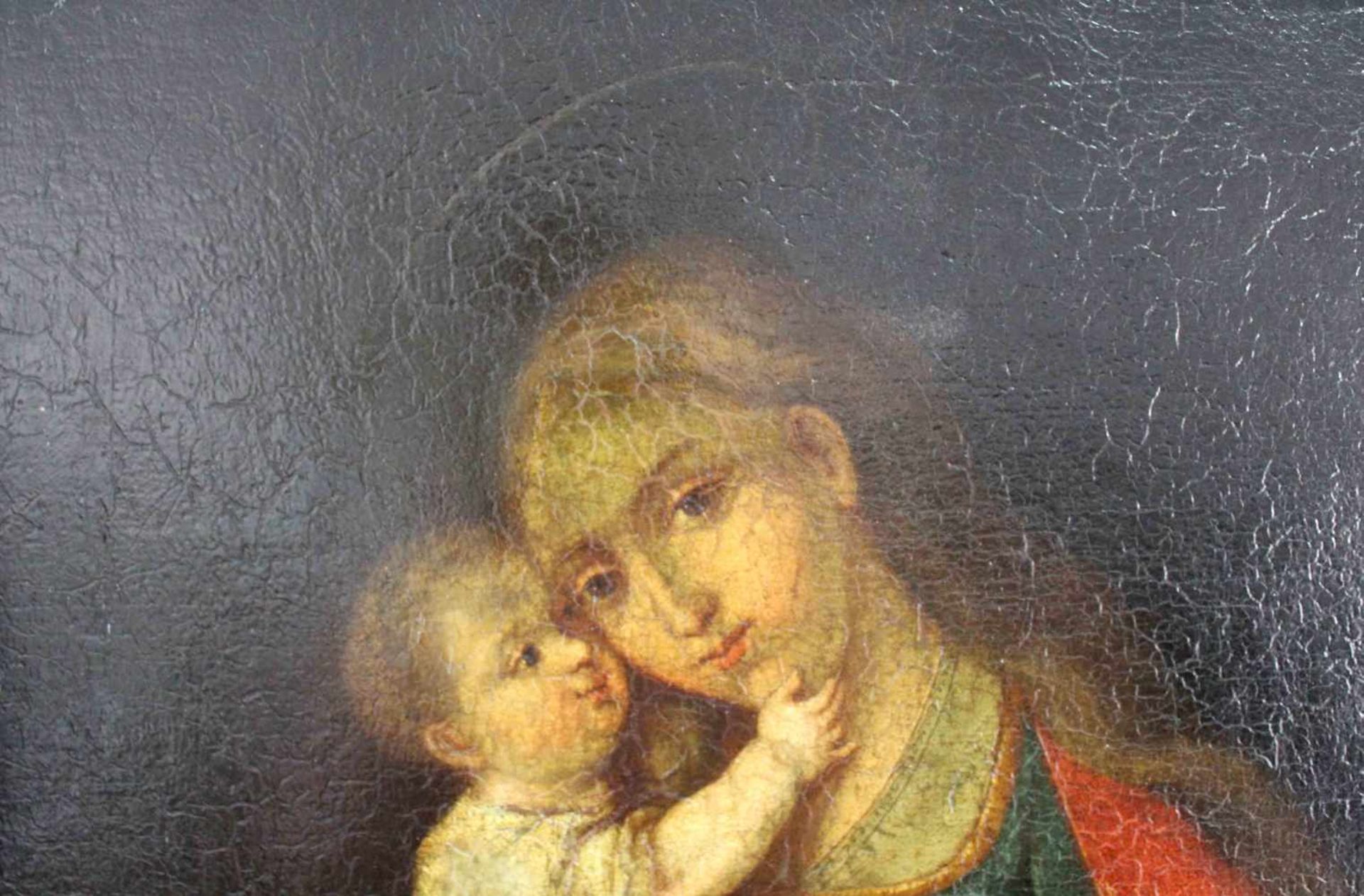 UNSIGNIERT (XVIII). Maria mit Jesus.66 cm x 54 cm. Öl auf Leinwand, u. a. doubliert. Keine - Bild 3 aus 7