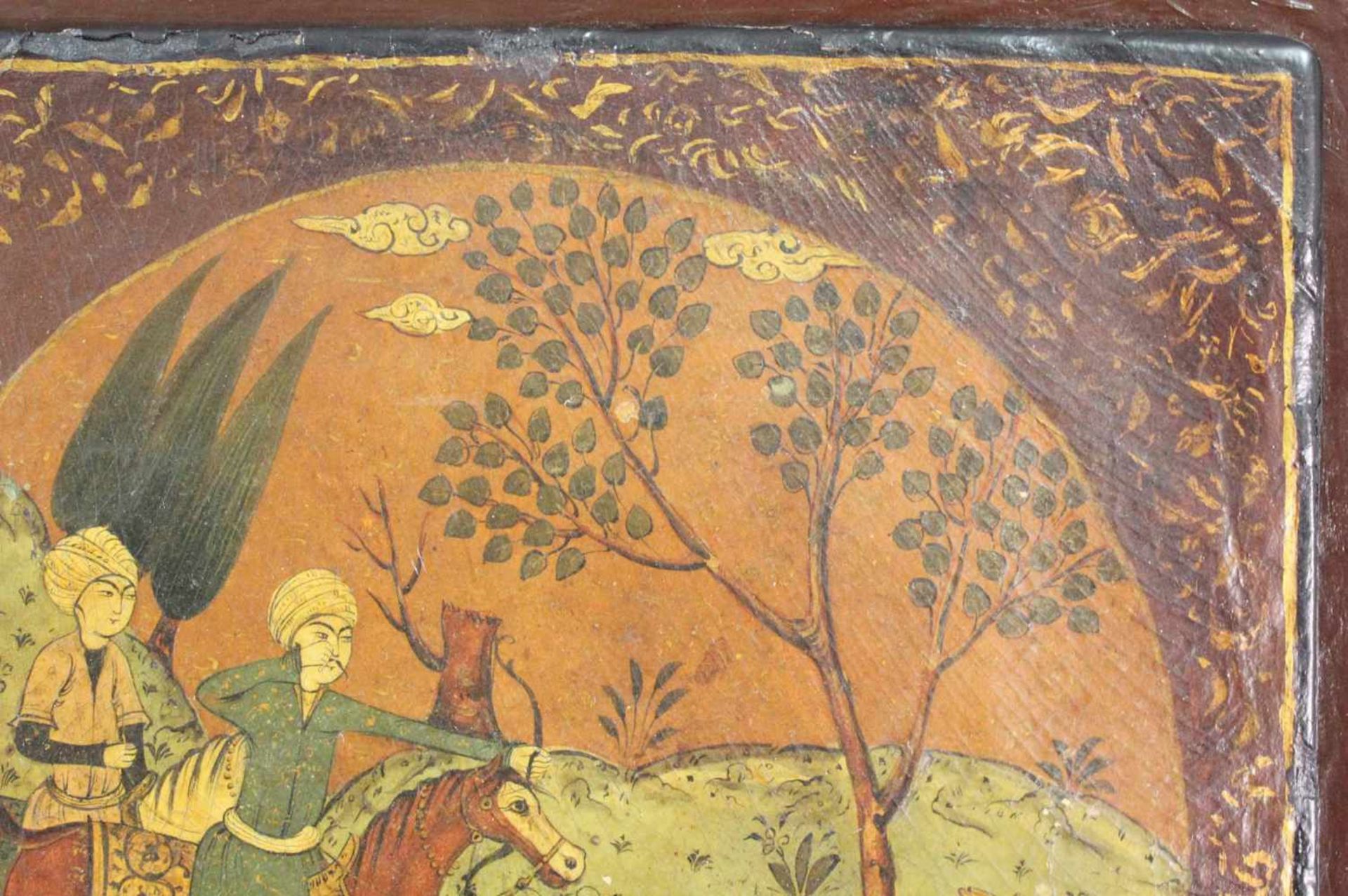 Darstellung verschiedener Religionen. Gemälde.58 cm x 45 cm. Wohl Quadjar persisch, 19. Jahrhundert. - Image 4 of 5