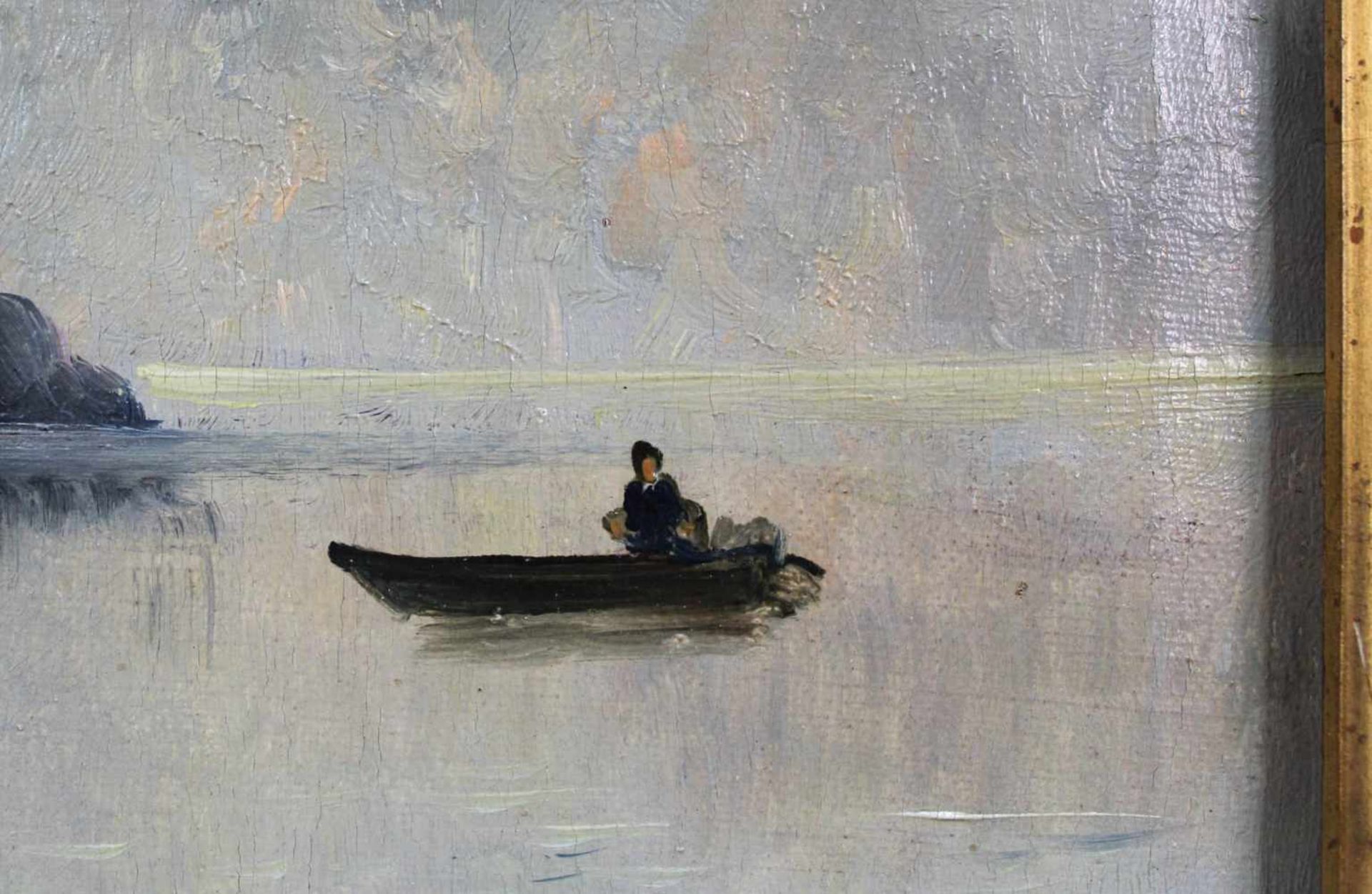 Albrecht MAYER (1875 - 1952). ''Alpensee mit Booten''.30 cm x 43 cm. Gemälde. Öl auf Leinwand. Links - Bild 5 aus 9