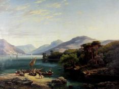 UNDEUTLICH SIGNIERT (XIX). Der Rhein datiert "1857".95 cm x 126 cm. Gemälde. Öl auf Leinwand. Rechts