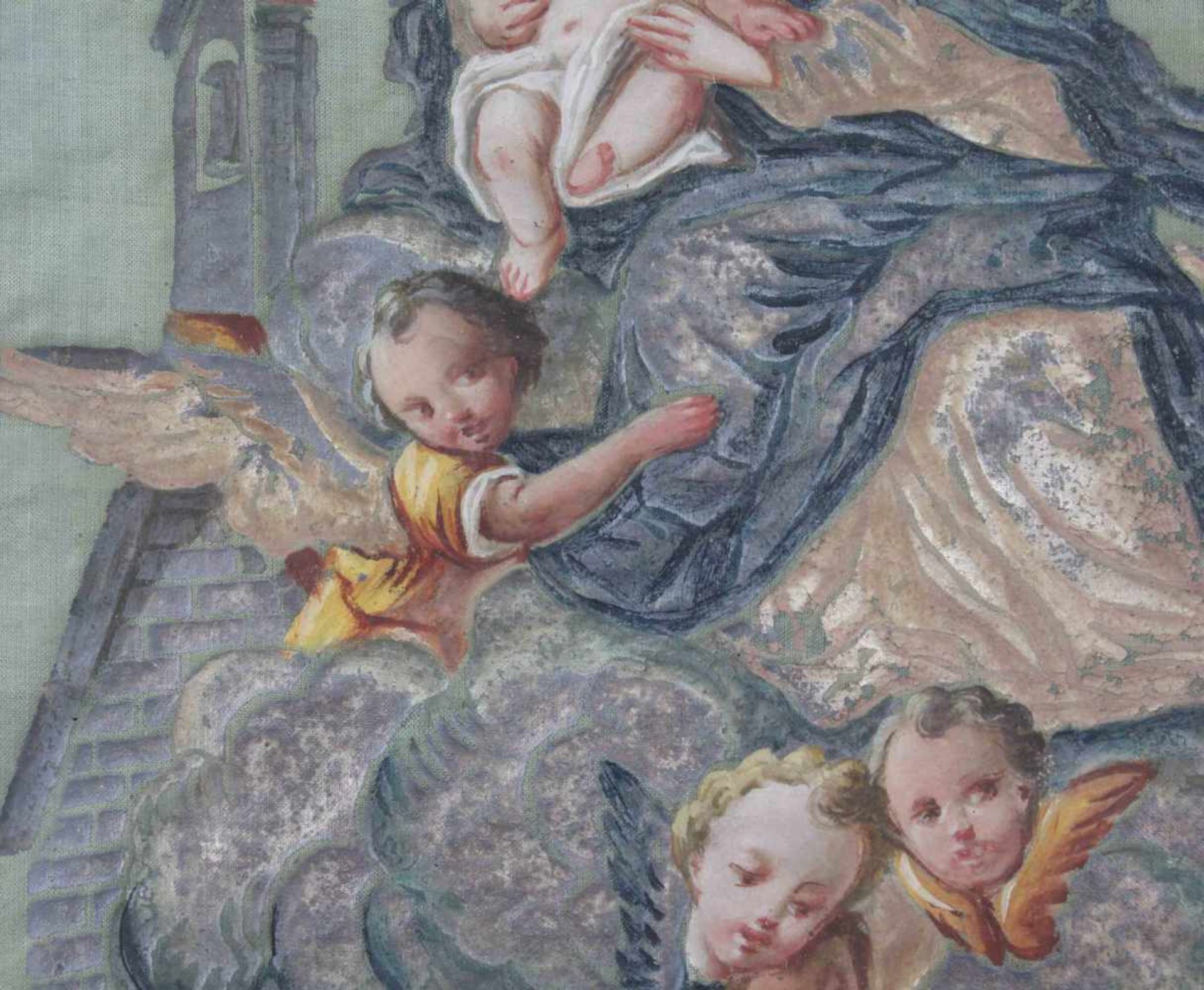 UNSIGNIERT (XVIII). Maria mit Jesus.42 cm x 34 cm. Gemälde. Mischtechnik auf Textil.UNSIGNED ( - Bild 3 aus 8