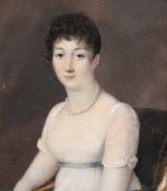 MINIATURIST (XVIII). Portrait einer Dame mit Perlenkette.78 mm x 69 mm im Ausschnitt. Gemälde,