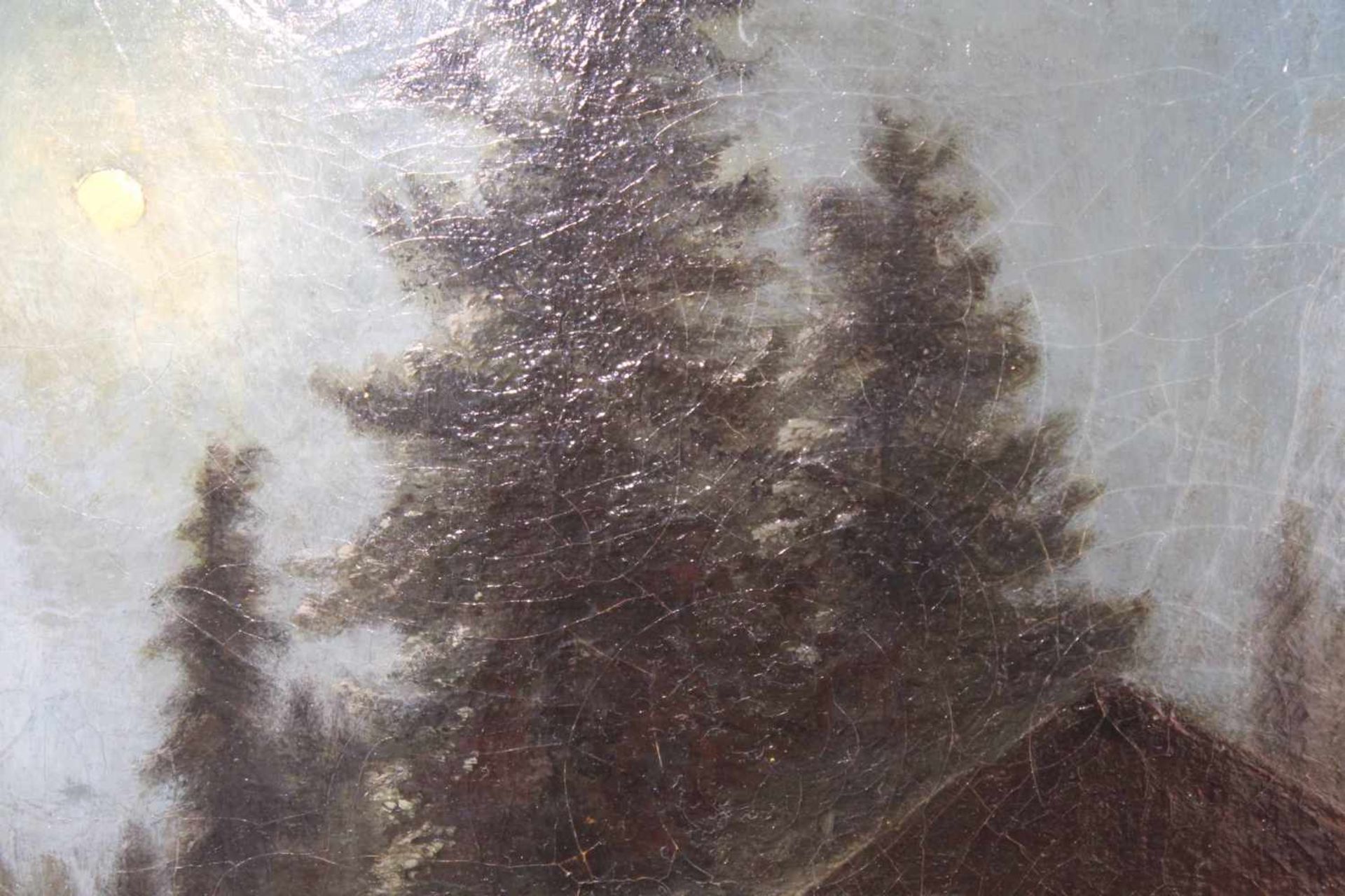Gustav HAUSMANN (1827 - 1899). Nocturno.30 cm x 42 cm. 2 Jäger vor Jagdhütte im Schnee. Gemälde. - Bild 5 aus 7
