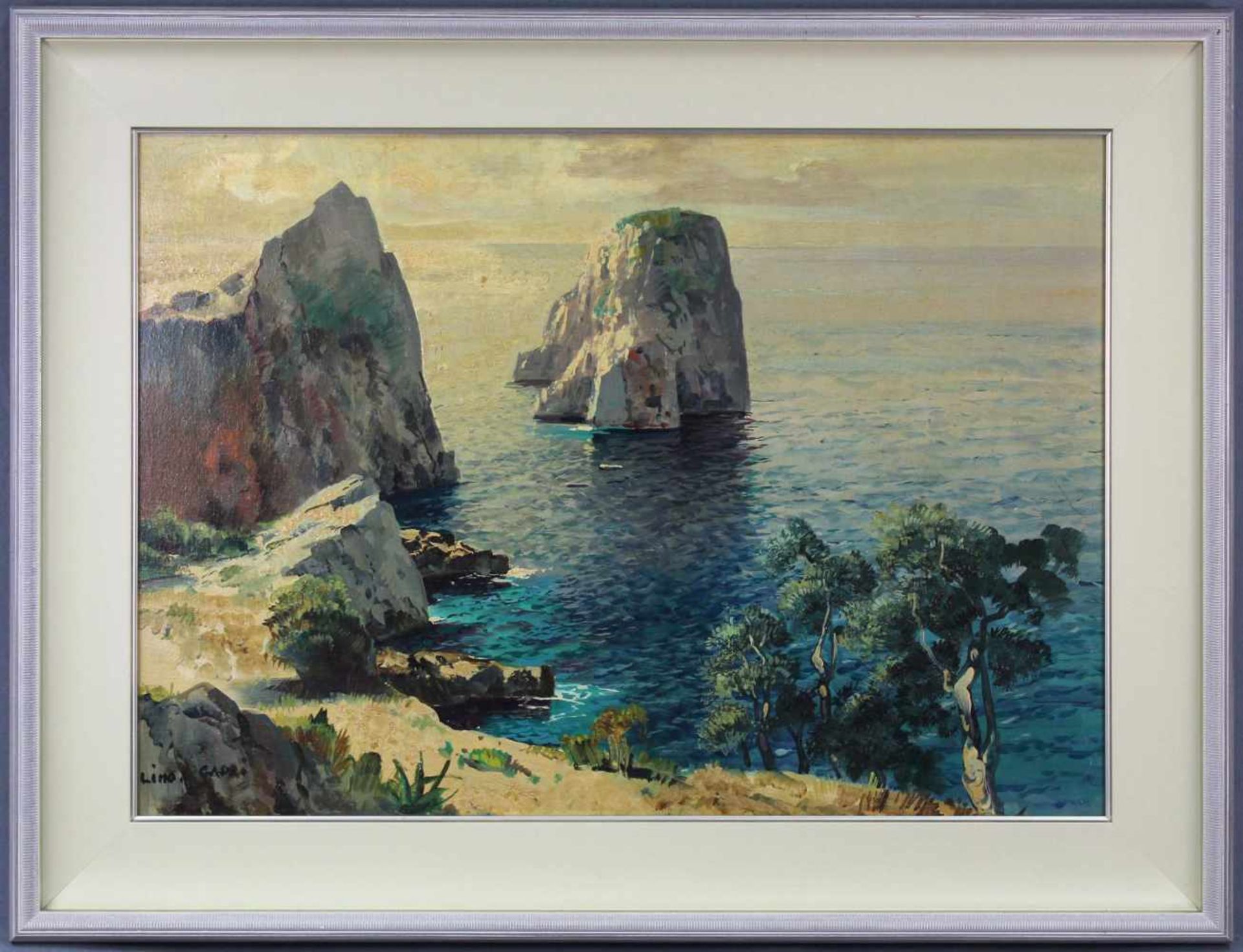 Gustave LINO (1893 - 1961). "Capri"50 cm x 70 cm. Gemälde. Öl auf Platte. Links unten signiert und - Bild 2 aus 6