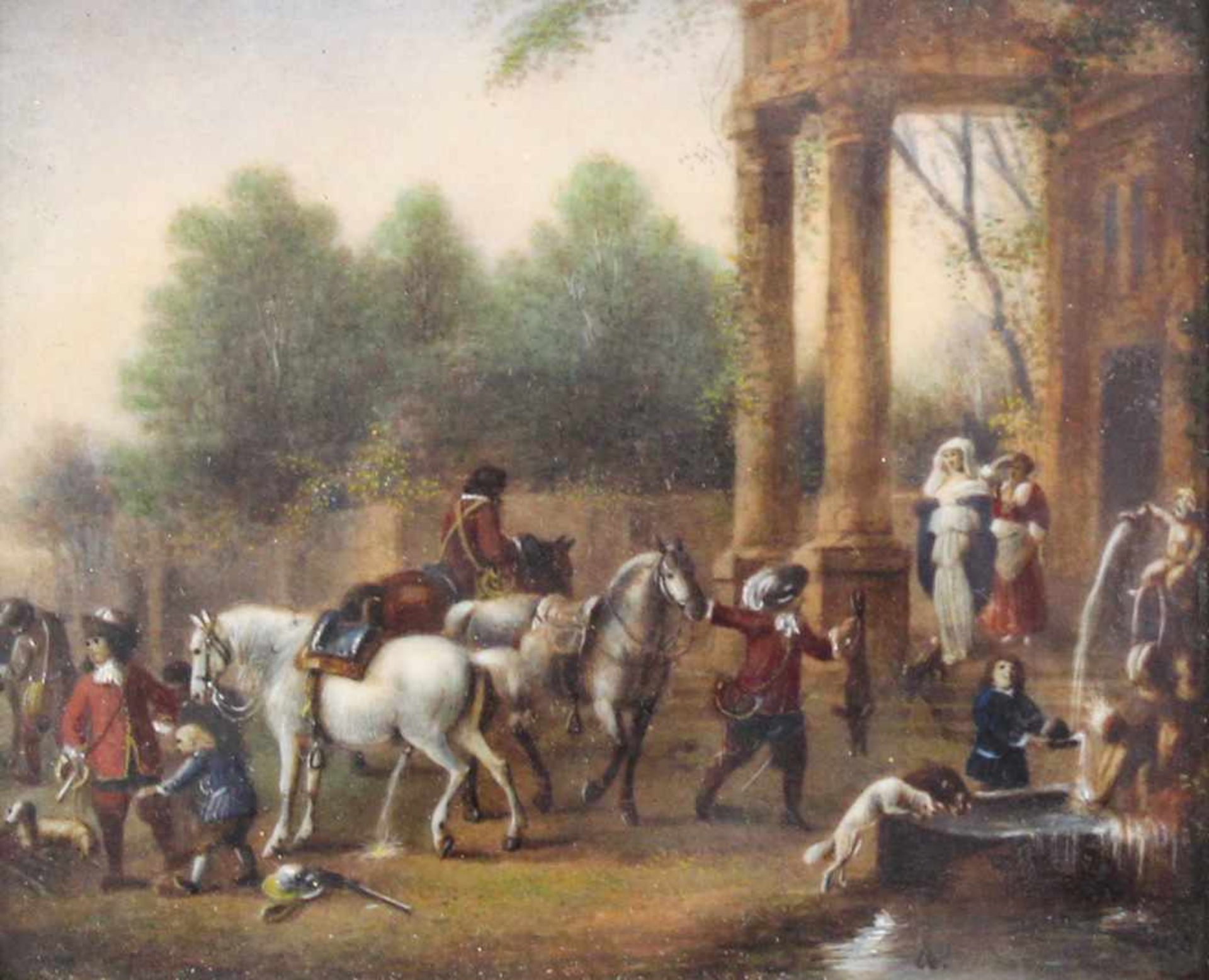 Edith PALMER (1770 - 1834) zugeschrieben. Reiter vor einem antiken Palast.8 cm x 10 cm. Nicht