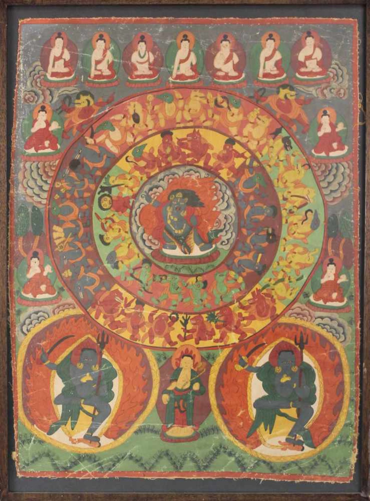 Thangka, mit Lebensrad. Asien.71 cm x 51 cm mit Rahmen gemessen.Thangka, with Wheel of Life. Asia.71 - Bild 7 aus 7