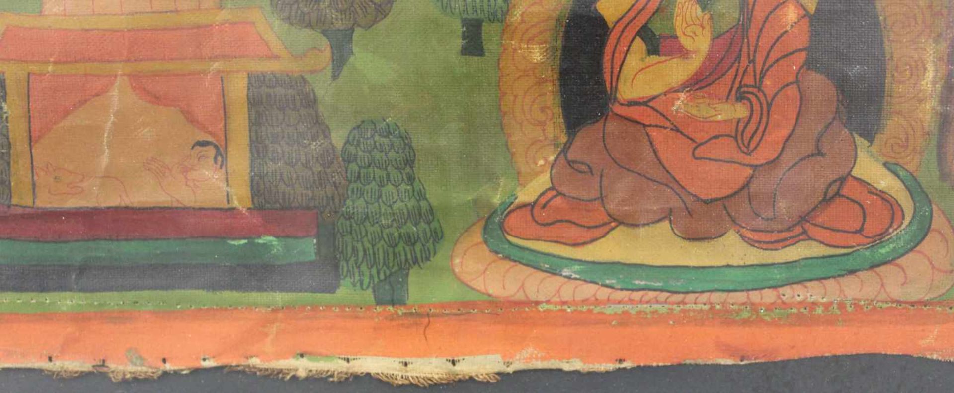 Thangka, mit grüner Tara im Lotussitz. Asien.71 cm x 51 cm mit Rahmen gemessen.Thangka, with green - Image 3 of 7