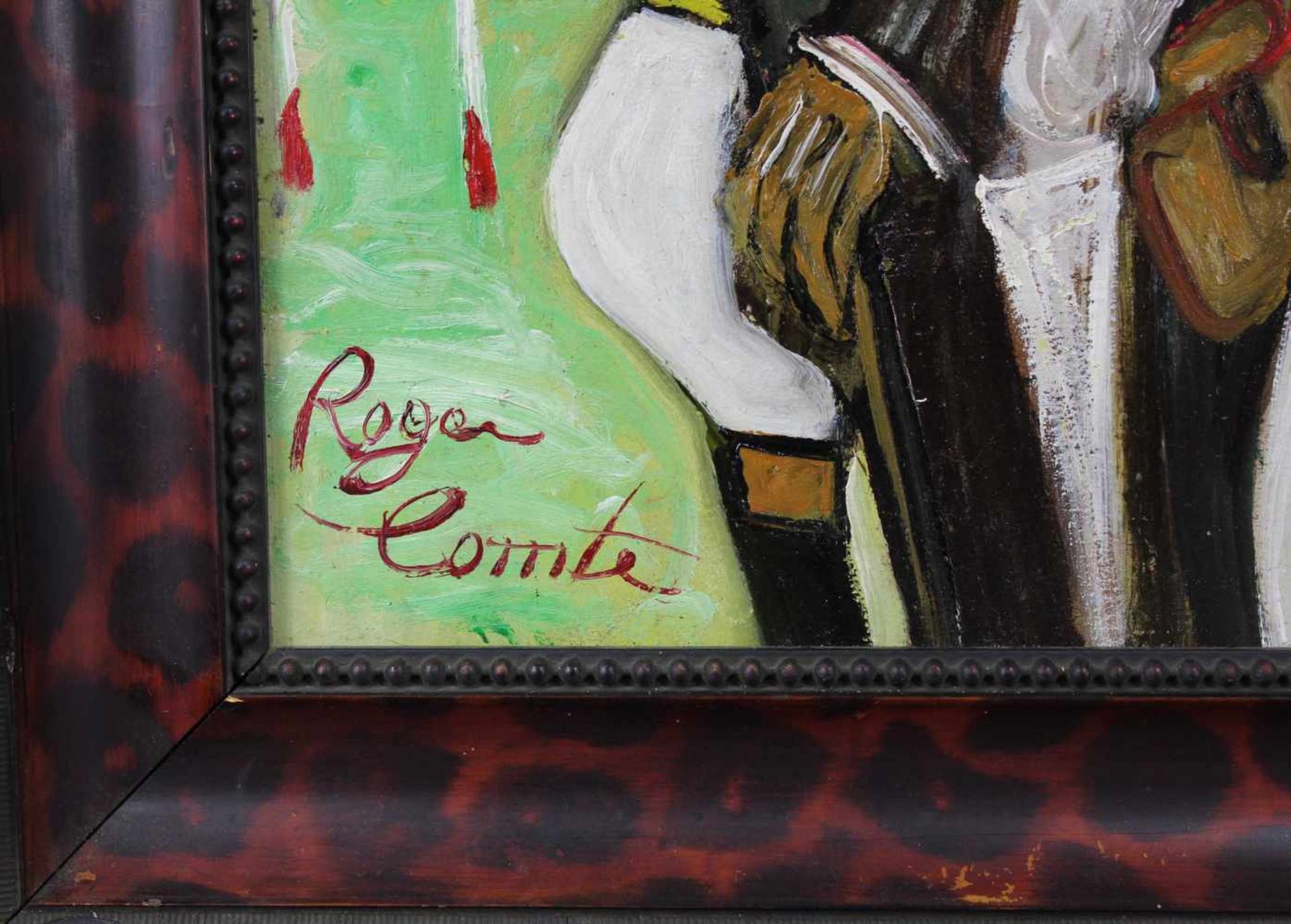 Roger COMTE (XX - XXI). Favoriten der Rennbahn.60 cm x 50 cm. Gemälde. Öl auf Holz. Links unten - Bild 3 aus 6