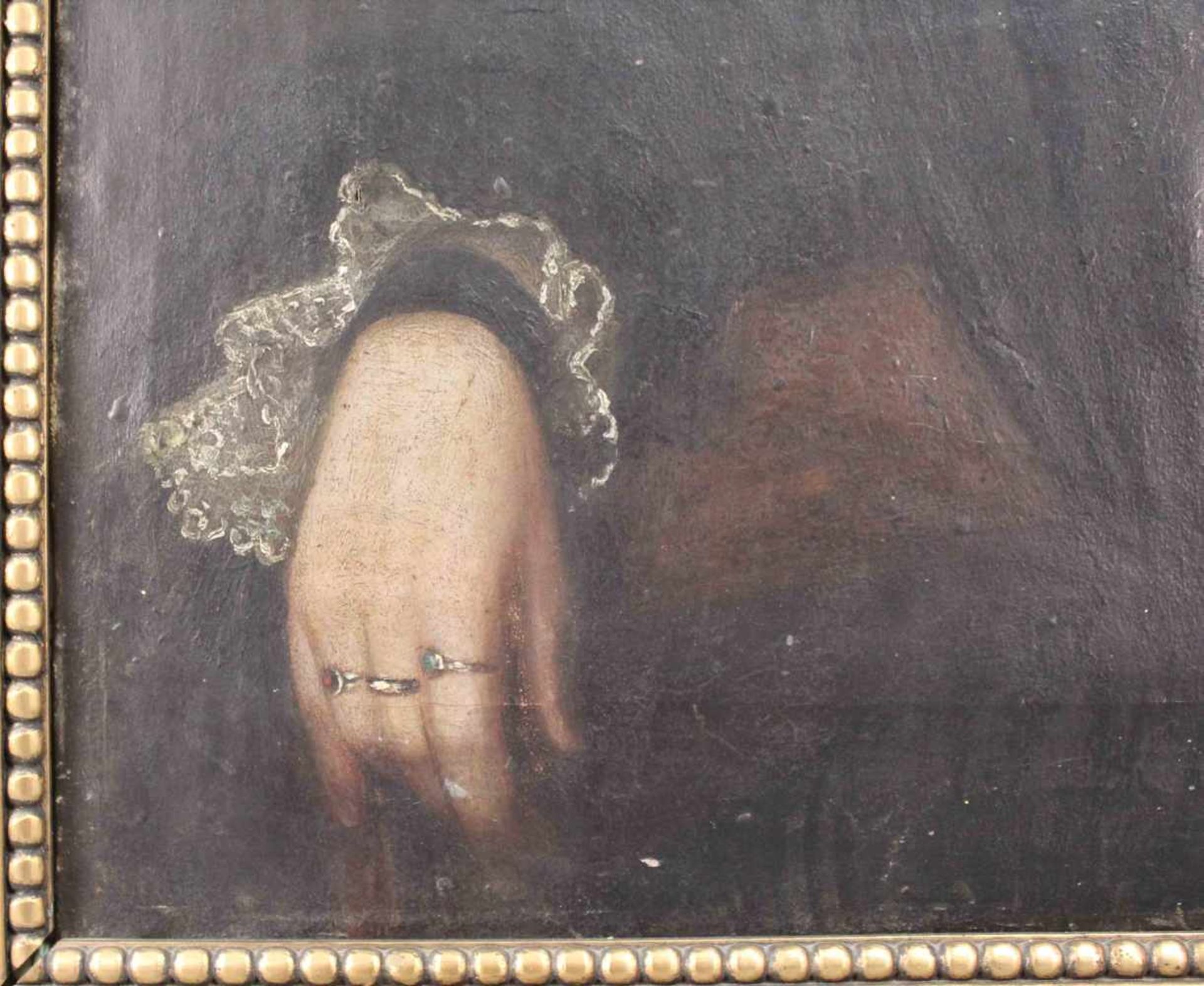 UNSIGNIERT (XIX). Portrait einer Patrizierin.67 cm x 55 cm. Gemälde. Öl auf Leinwand. Biedermeier um - Bild 7 aus 13