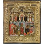 Ikone. Wohl Russland 18. Jahrhundert. "Gottesmutter Pokrov".33,5 cm x 28,5 cm. Gemälde. Eitempera
