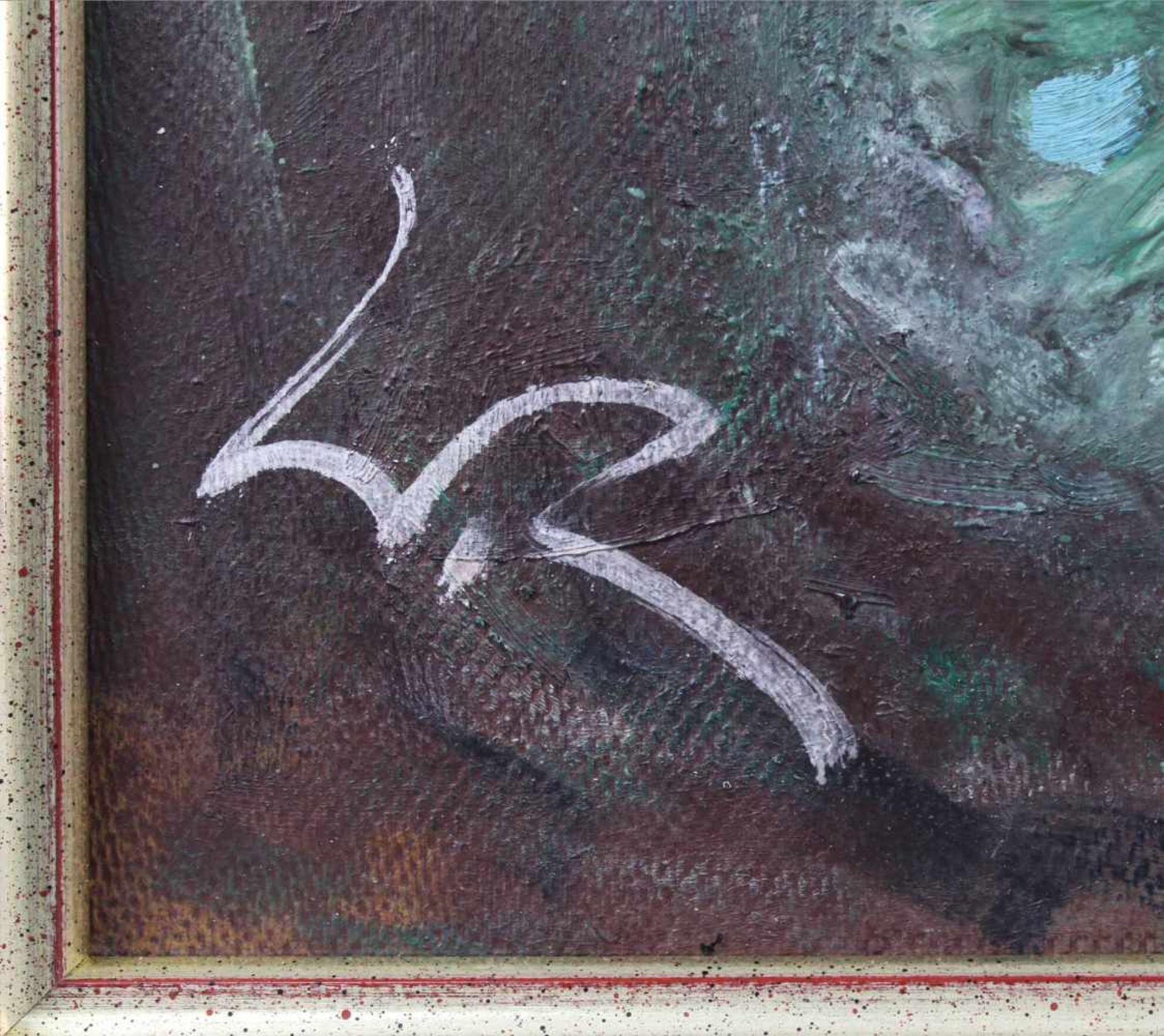 Walter LEDERER (1923 - 2003). Fischreiher über einem Wald.57 cm x 47 cm. Gemälde. Öl auf Platte. - Bild 3 aus 6