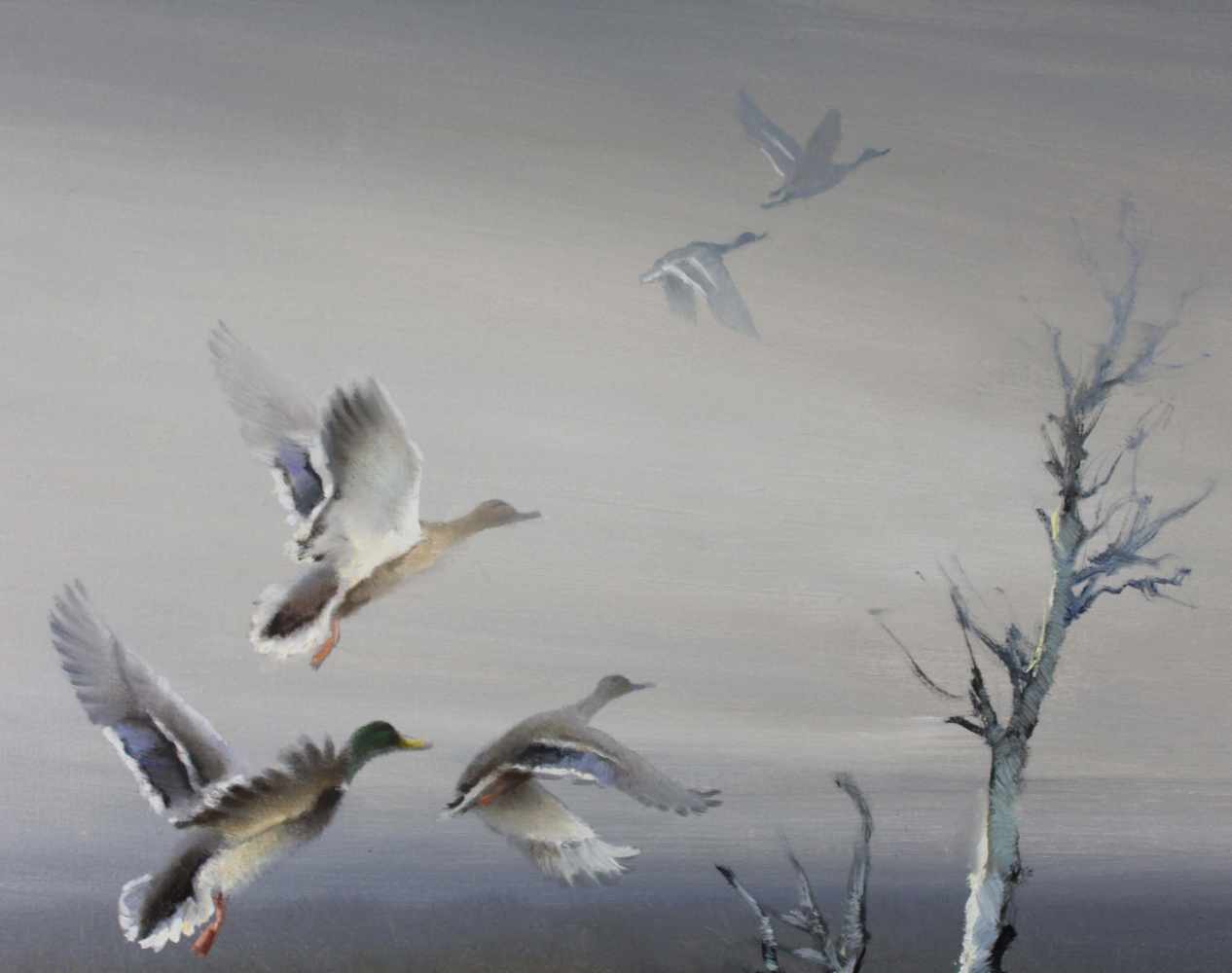 Arnold SCHATZ (1929 - c.1999). "Aufsteigende Enten"80 cm x 70 cm. Gemälde. Öl auf Leinwand. Rechts - Image 6 of 8