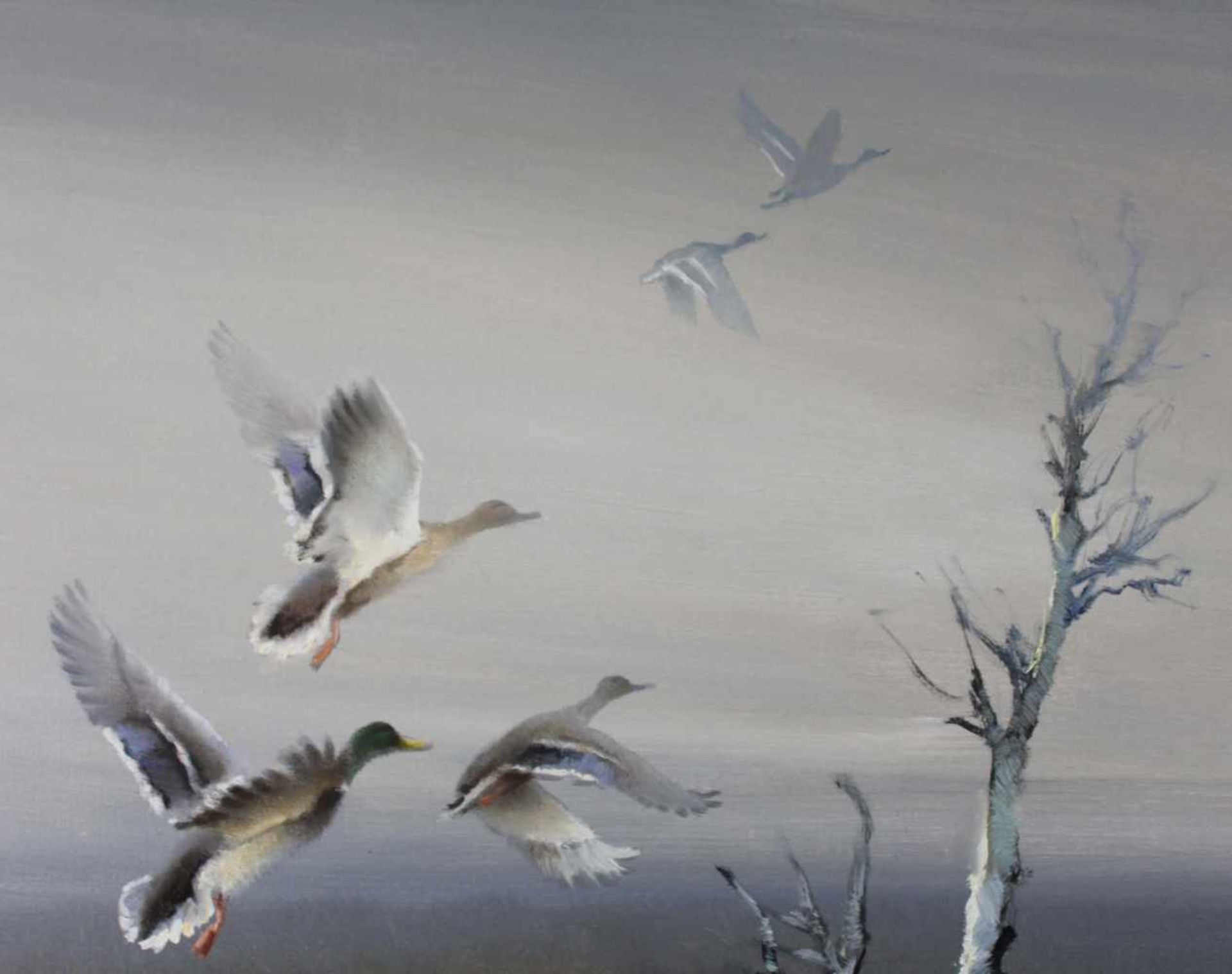 Arnold SCHATZ (1929 - c.1999). "Aufsteigende Enten"80 cm x 70 cm. Gemälde. Öl auf Leinwand. Rechts - Bild 6 aus 8