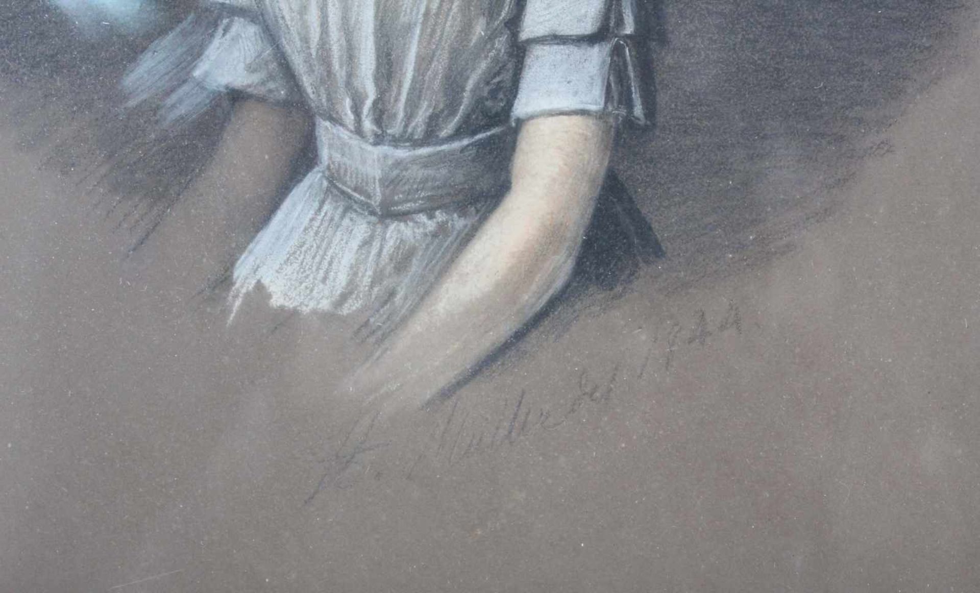 A. MÜLLER (XIX). Mädchenportrait 1844.''Marie-Friederike Melber'' mit 9 Jahren. 32 cm x 27 cm. - Image 3 of 6