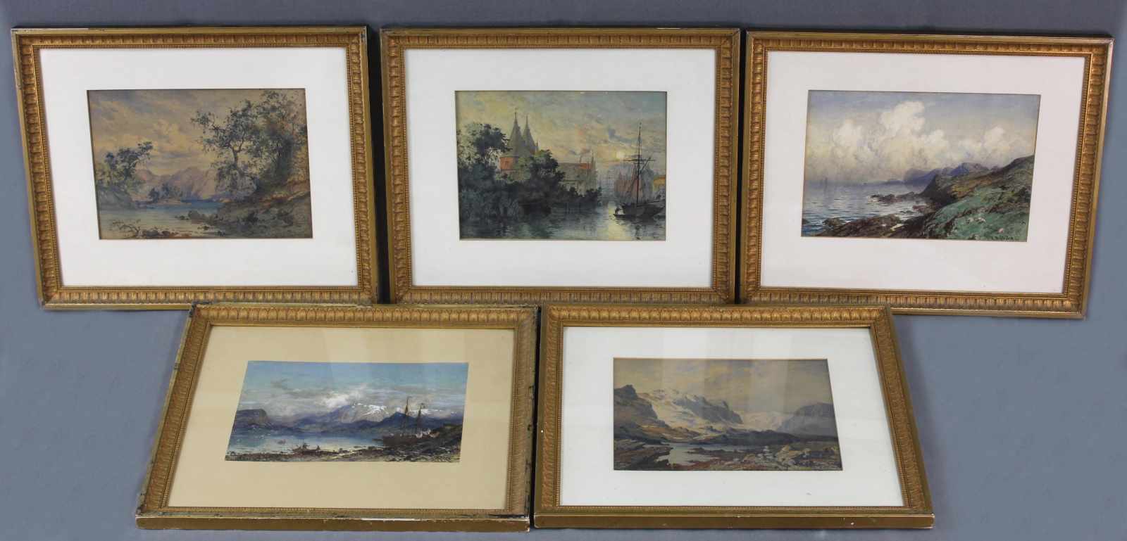 Carl August H. ÖSTERLEY (1839 - 1930). 5 Aquarelle mit Landschaften.22 cm x 35 cm im Ausschnitt.