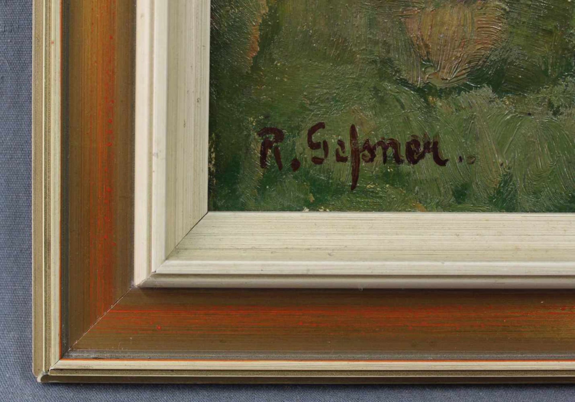 Richard GESSNER (1894 - 1989). Bauernhäuser in Sommerlandschaft.44 cm x 60 cm. Gemälde. Öl auf - Bild 3 aus 8