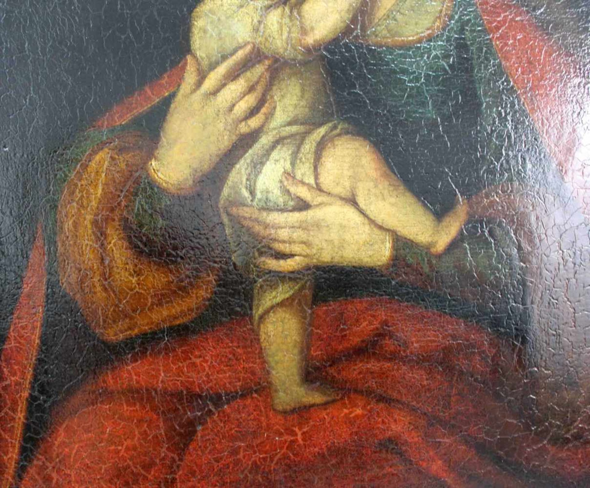 UNSIGNIERT (XVIII). Maria mit Jesus.66 cm x 54 cm. Öl auf Leinwand, u. a. doubliert. Keine - Bild 5 aus 7