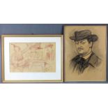 Lino SALINI (1889 - 1944). ''Auf Festplatz''. Zeichnung 1912.30,5 cm x 47,5 cm. Dazu eine weitere