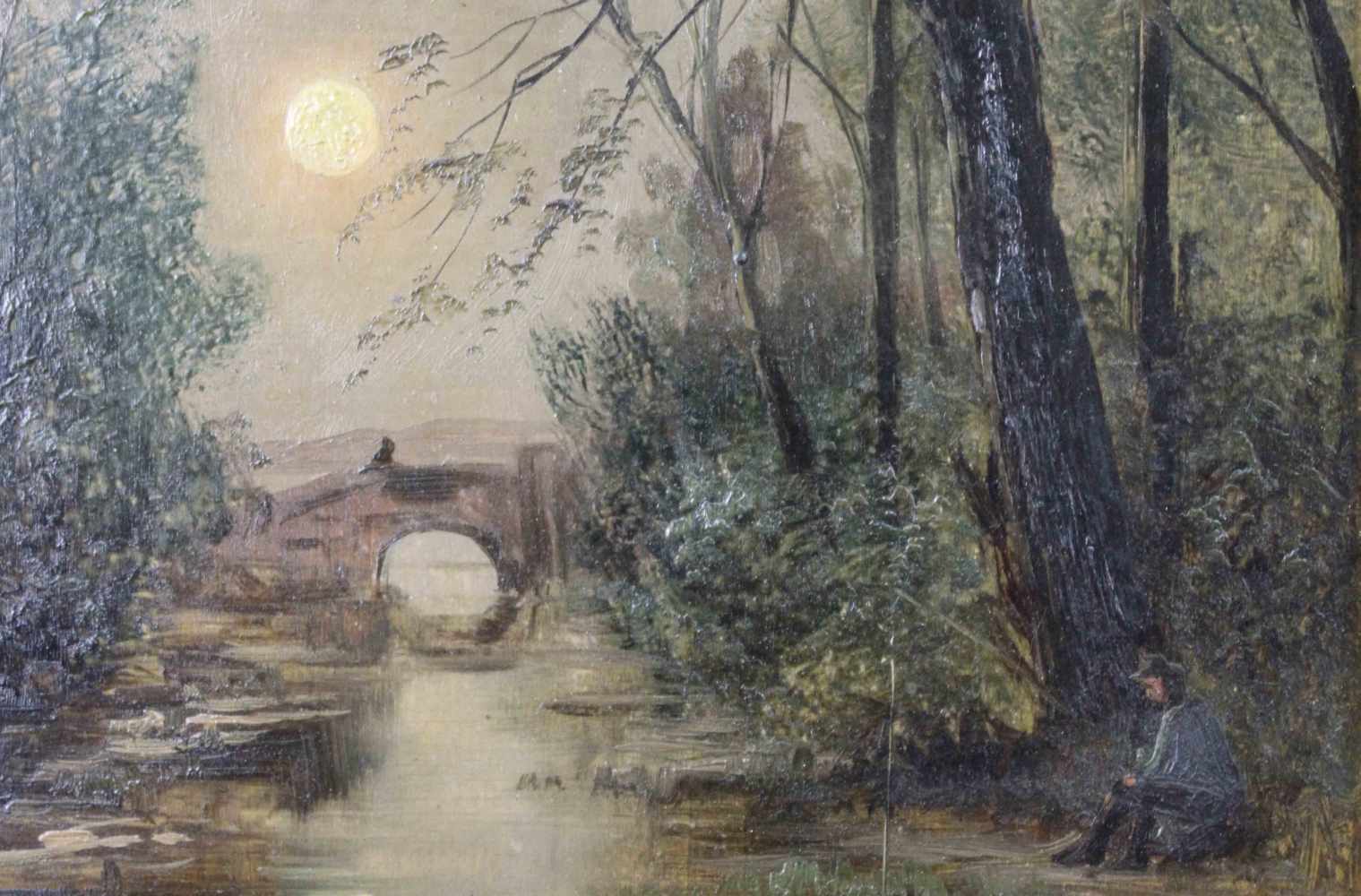 V. GALOS (XIX). 2 Nocturno. Brücke und Angler. Storch am Fluss.31 cm x 20 cm. 2 Gemälde. Je Öl auf - Image 13 of 14