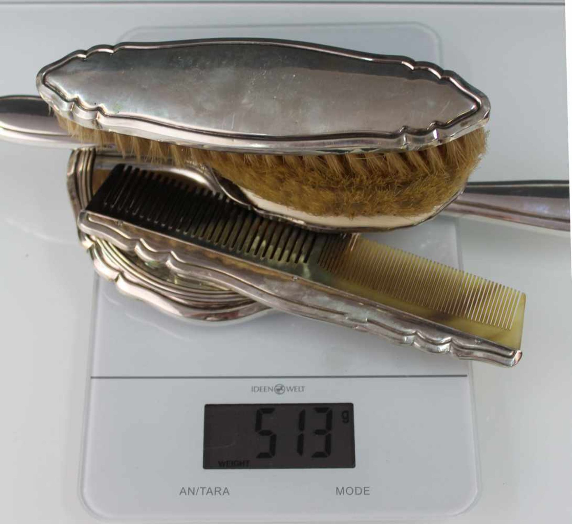 Frisier- Set, Silber 800. Halbmond / Krone.513 Gramm Gesamtgewicht. Bis 25,5 cm lang.Hairdressing - Image 7 of 7