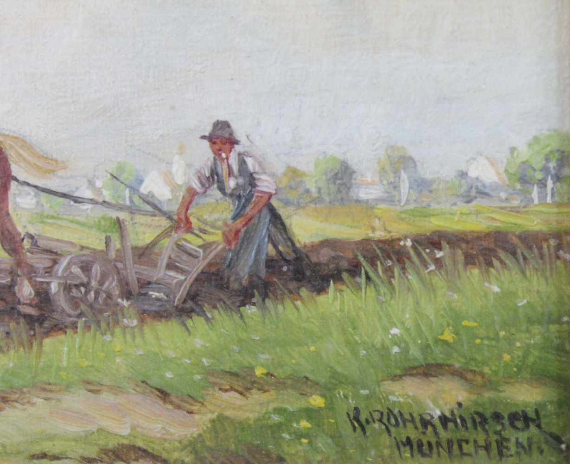 Karl ROHRHIRSCH (1875 - 1954). Pflügender Bauer.9 cm x 11 cm. Gemälde, Öl auf Holz. Unten rechts - Image 3 of 5
