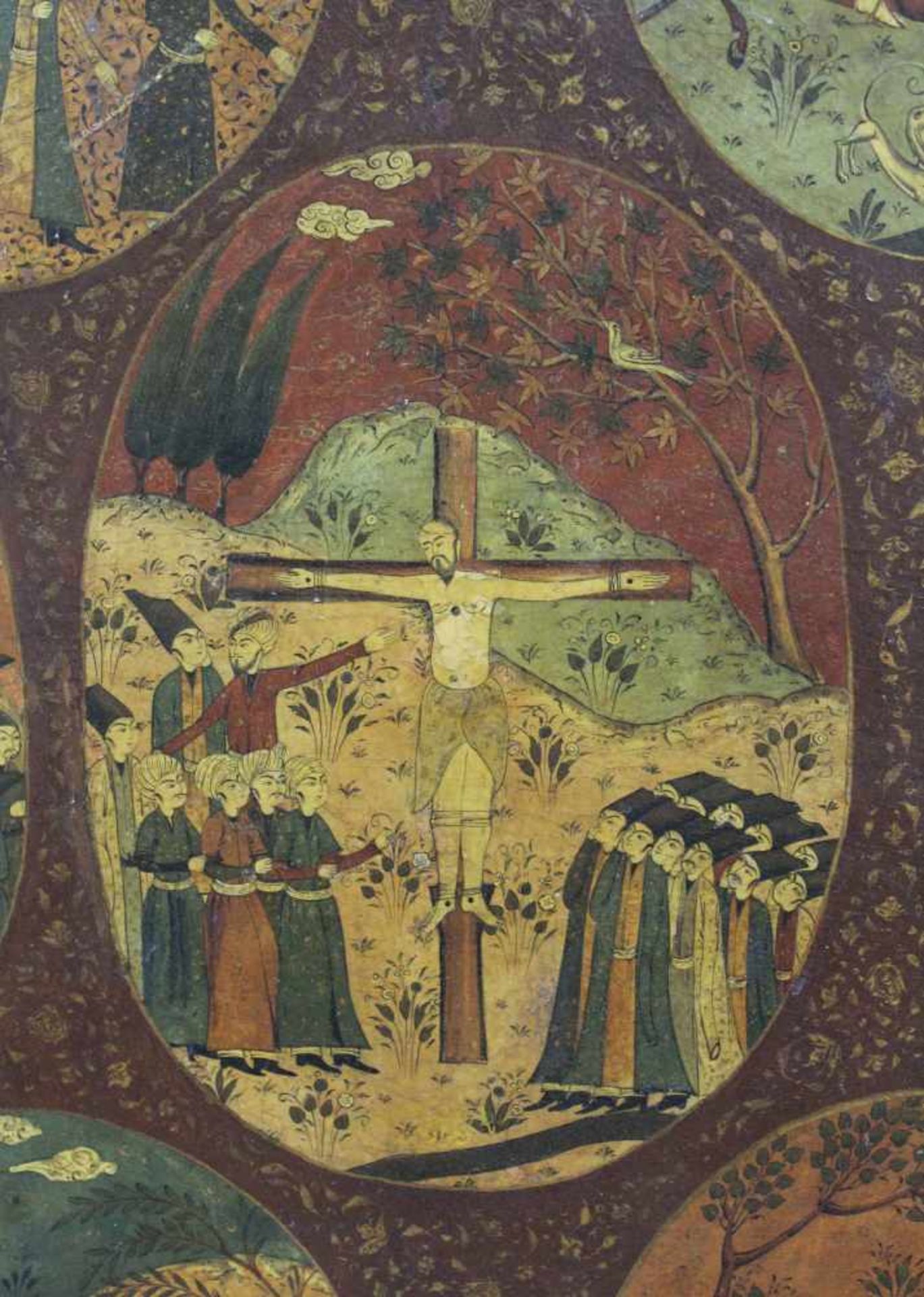 Darstellung verschiedener Religionen. Gemälde.58 cm x 45 cm. Wohl Quadjar persisch, 19. Jahrhundert. - Image 2 of 5