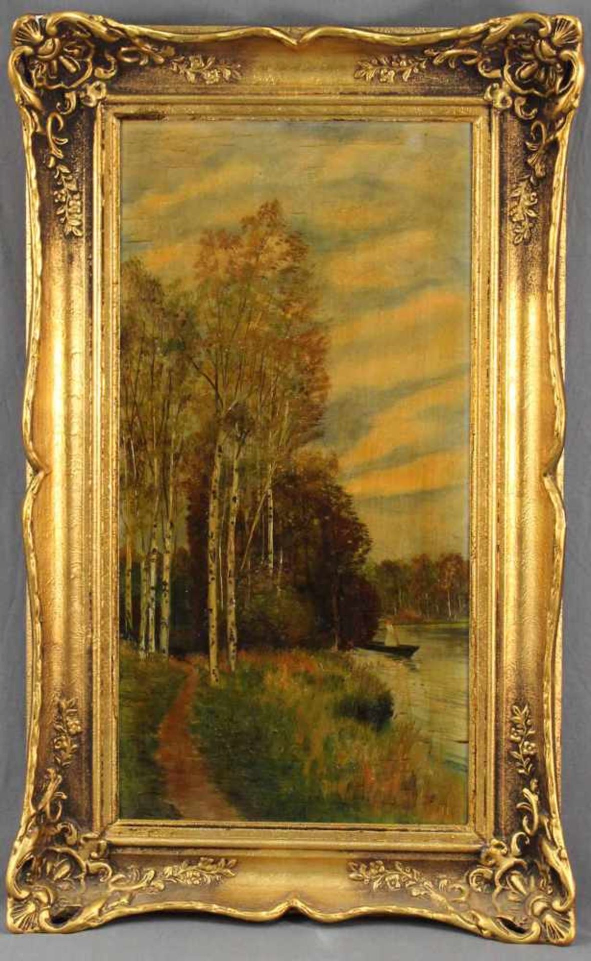 UNDEUTLICH SIGNIERT (XIX - XX). Frau im Boot.60 cm x 40 cm. Gemälde. Öl auf Leinwand. Links unten - Bild 2 aus 7