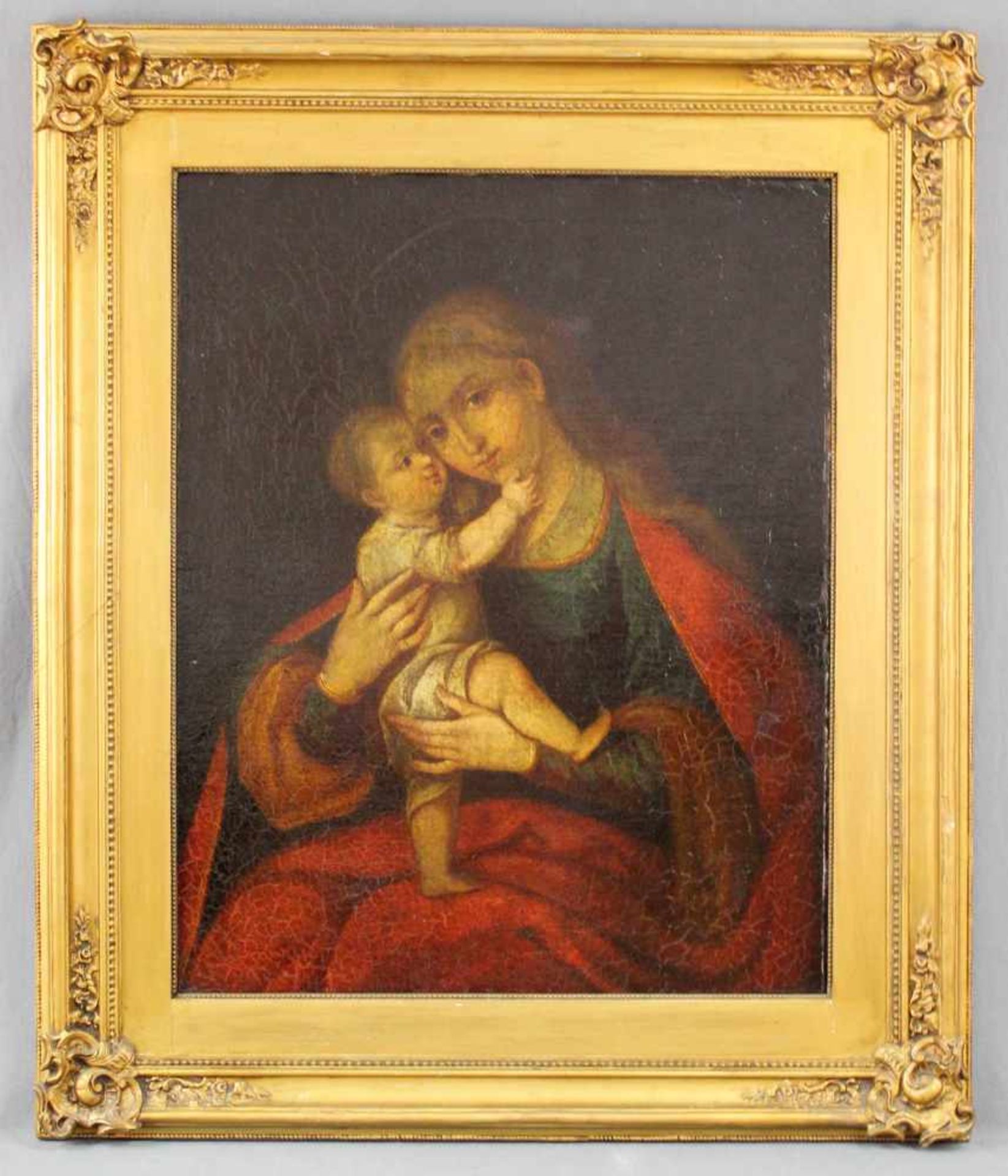 UNSIGNIERT (XVIII). Maria mit Jesus.66 cm x 54 cm. Öl auf Leinwand, u. a. doubliert. Keine - Bild 2 aus 7