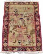 Kirman, Perserteppich. Bildteppich. Iran. Alt um 1910.200 cm x 134 cm. Handgeknüpft. Wolle auf