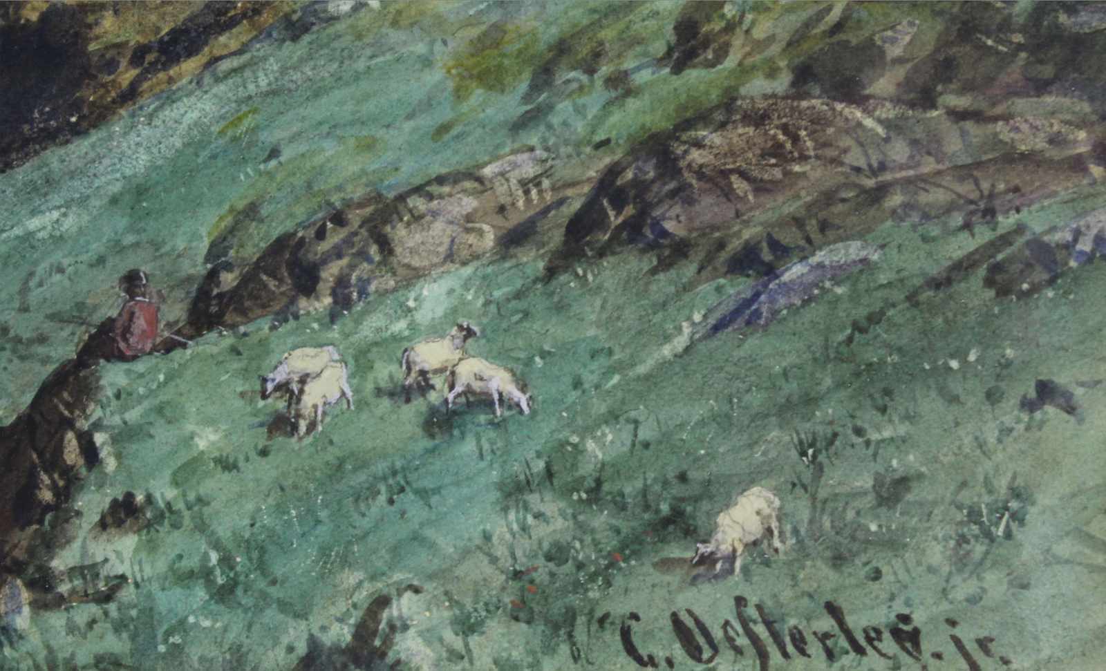 Carl August H. ÖSTERLEY (1839 - 1930). 5 Aquarelle mit Landschaften.22 cm x 35 cm im Ausschnitt. - Image 10 of 12